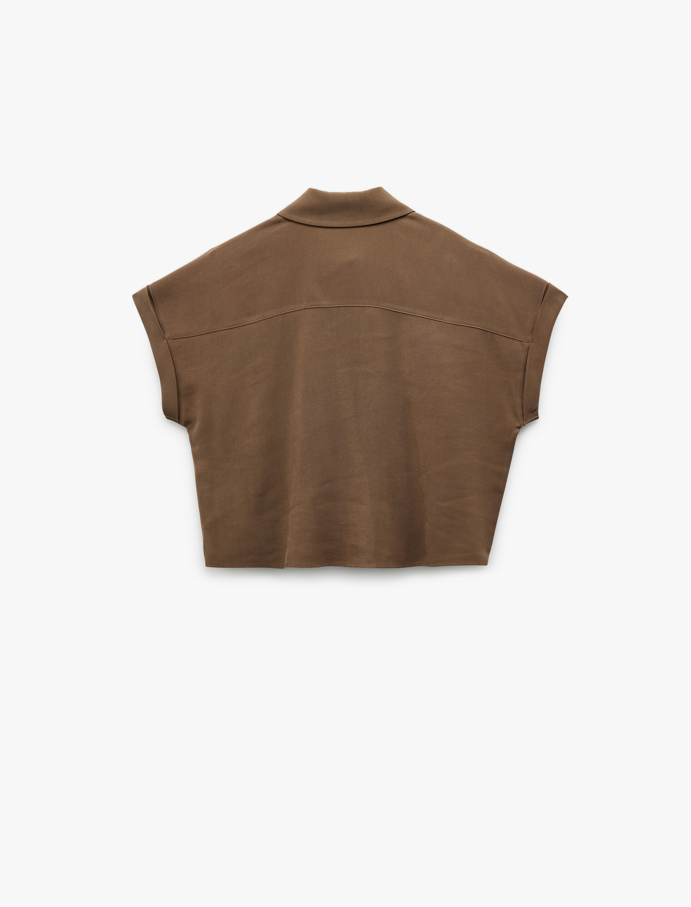   Viskon Kumaş Kap Kollu Klasik Yaka Cepli Crop Gömlek