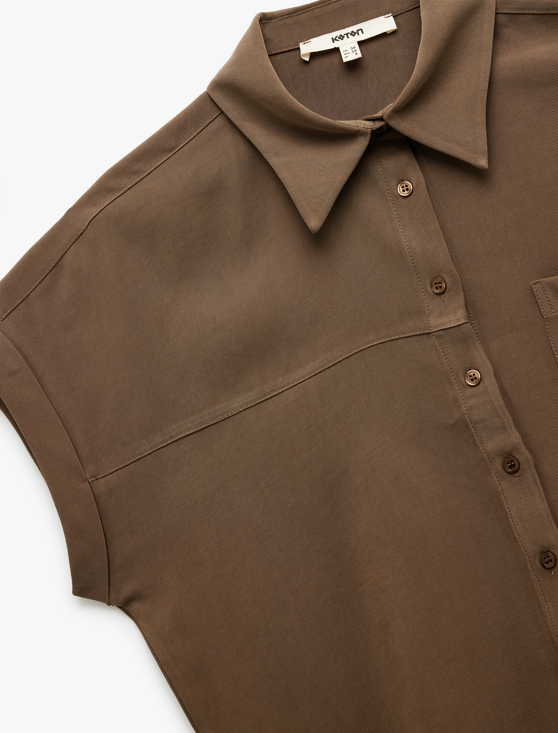   Viskon Kumaş Kap Kollu Klasik Yaka Cepli Crop Gömlek