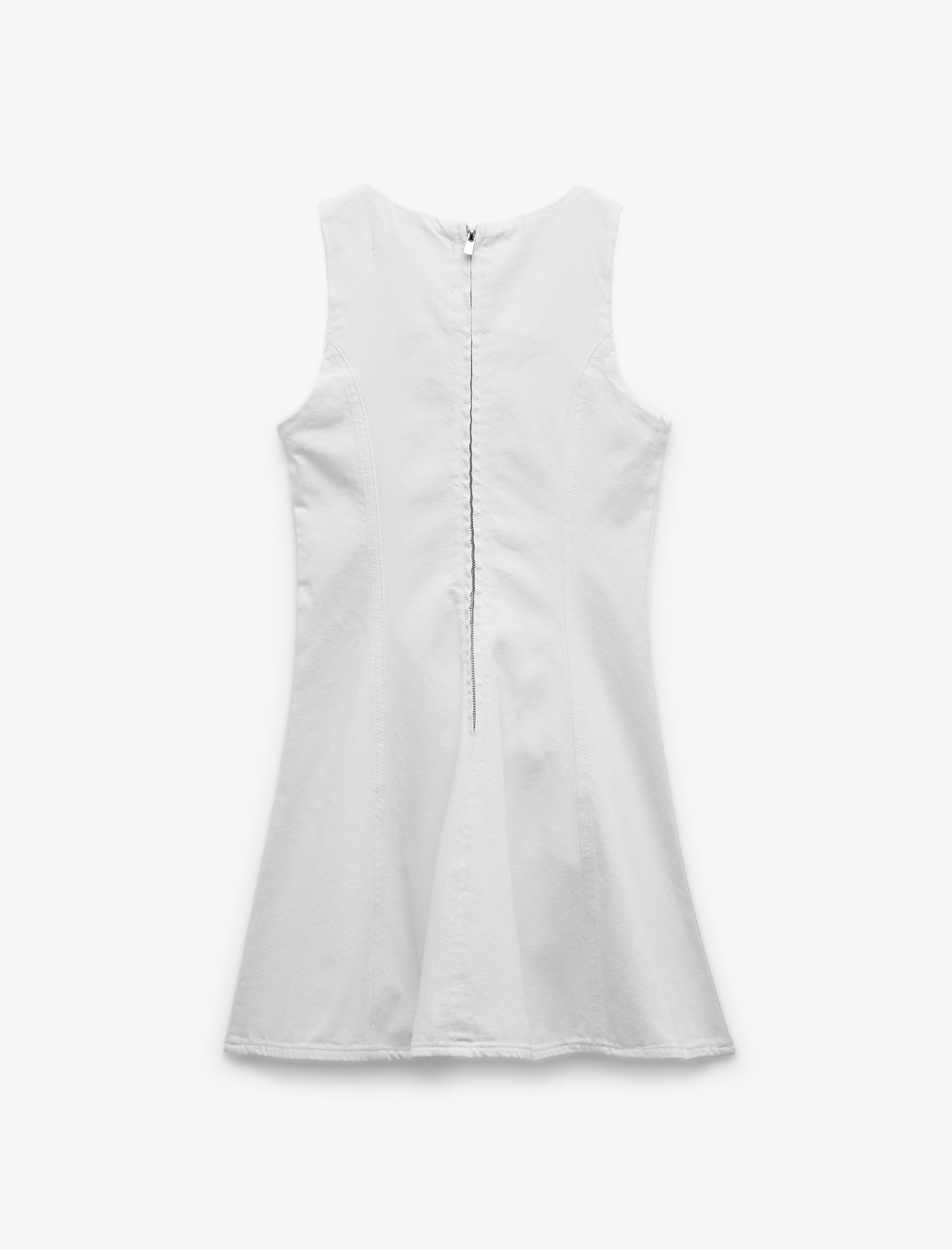   Pamuklu Bisiklet Yaka Fermuarlı Kolsuz Mini Denim Elbise