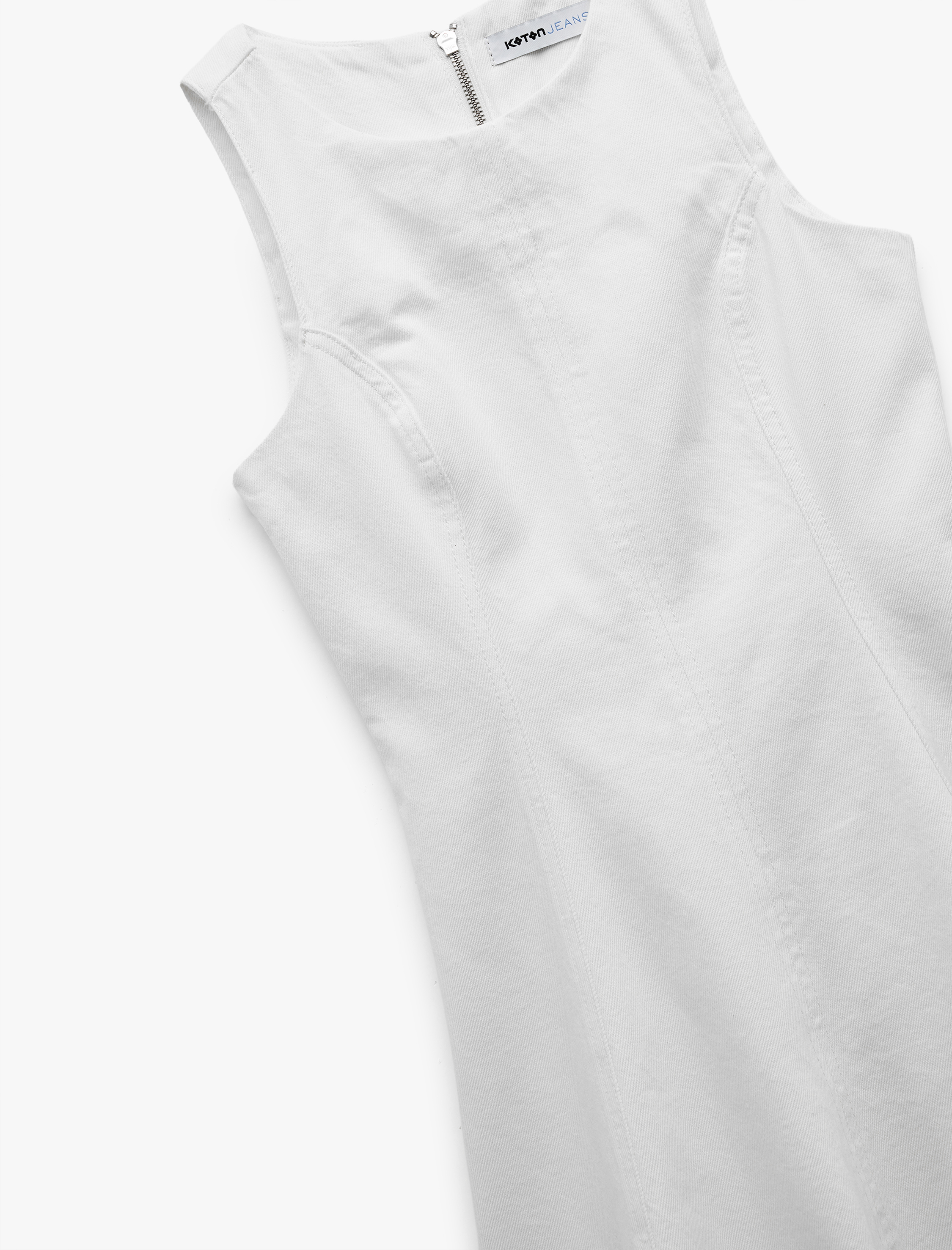   Pamuklu Bisiklet Yaka Fermuarlı Kolsuz Mini Denim Elbise