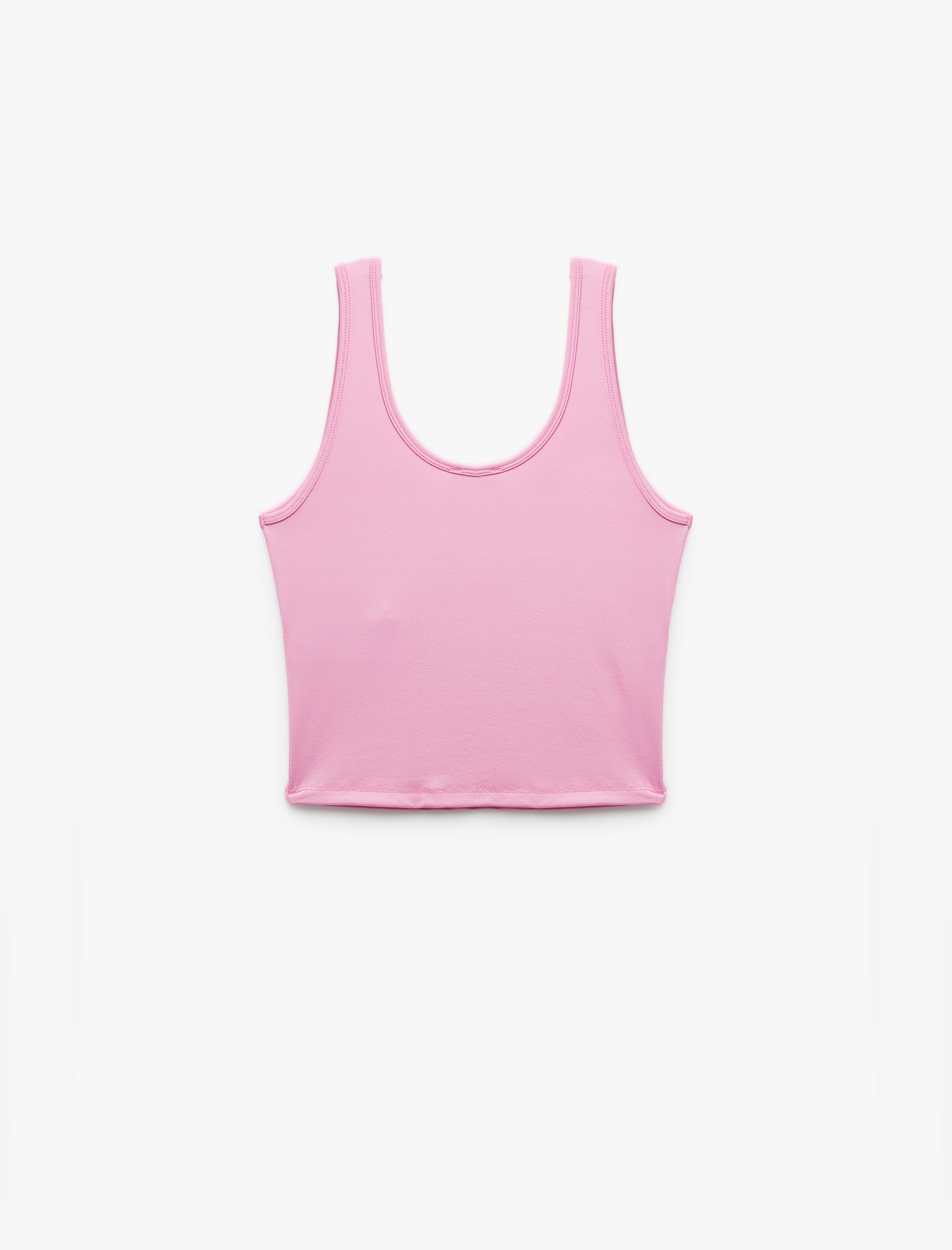   U Yaka Slim Fit Kolsuz Basic Crop Bluz