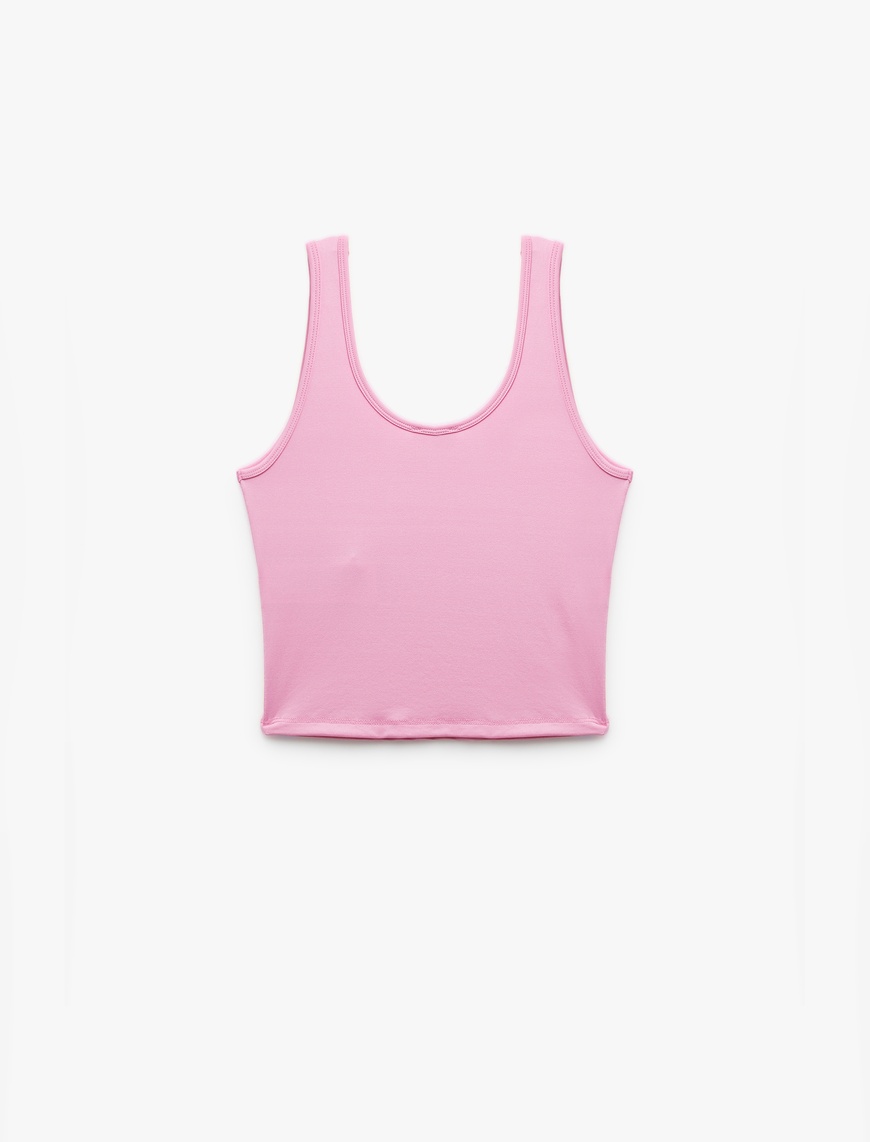   U Yaka Slim Fit Kolsuz Basic Crop Bluz