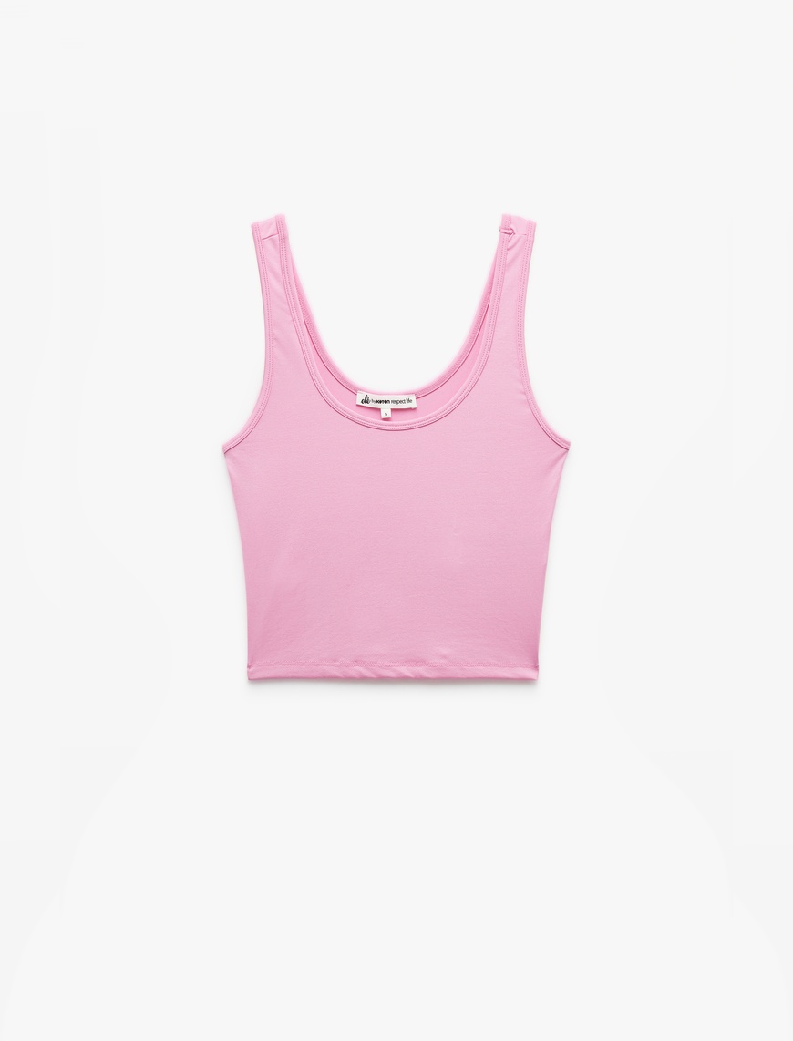   U Yaka Slim Fit Kolsuz Basic Crop Bluz