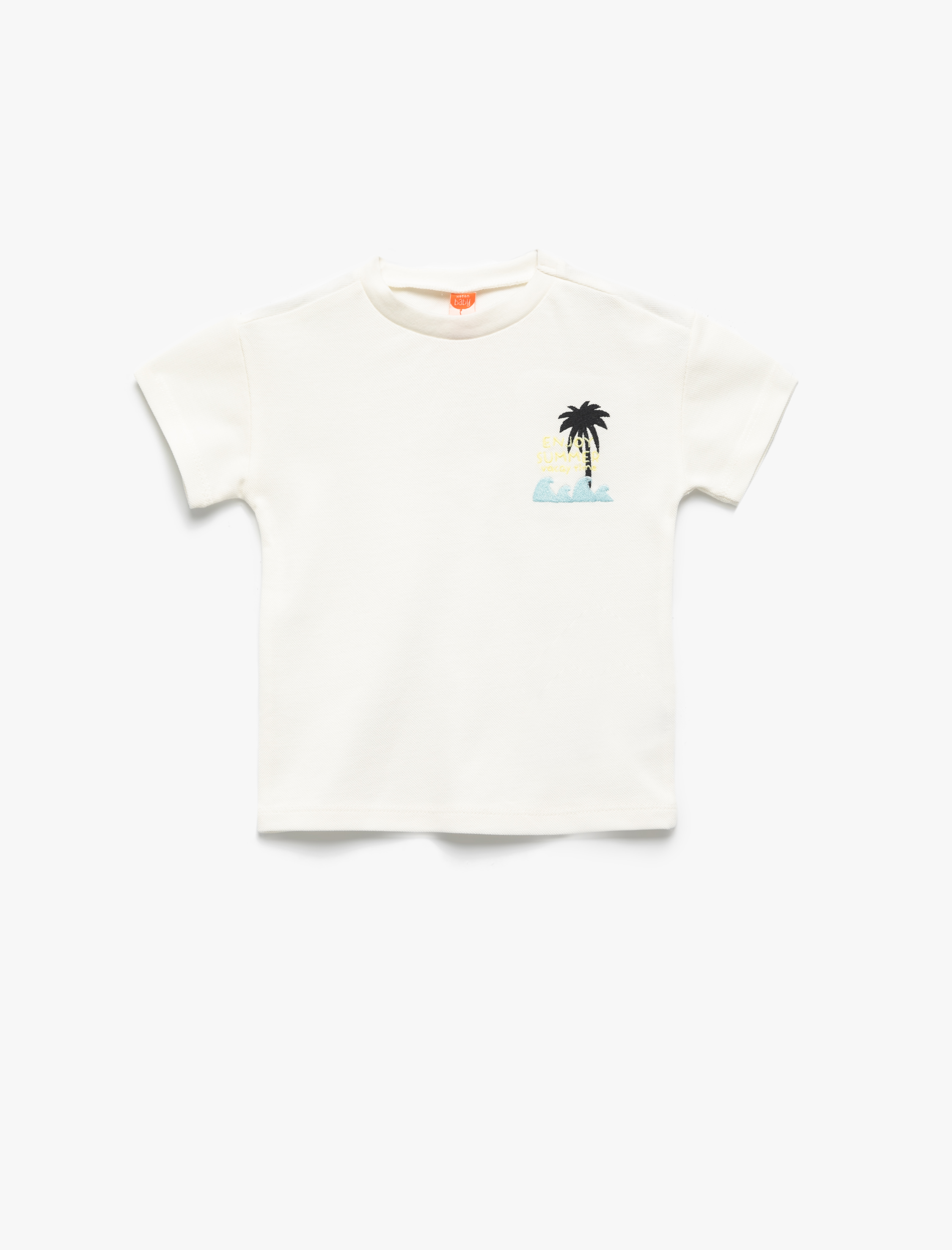  Erkek Bebek Palmiye Baskılı Bisiklet Yaka Kısa Kollu Pamuklu Tişört