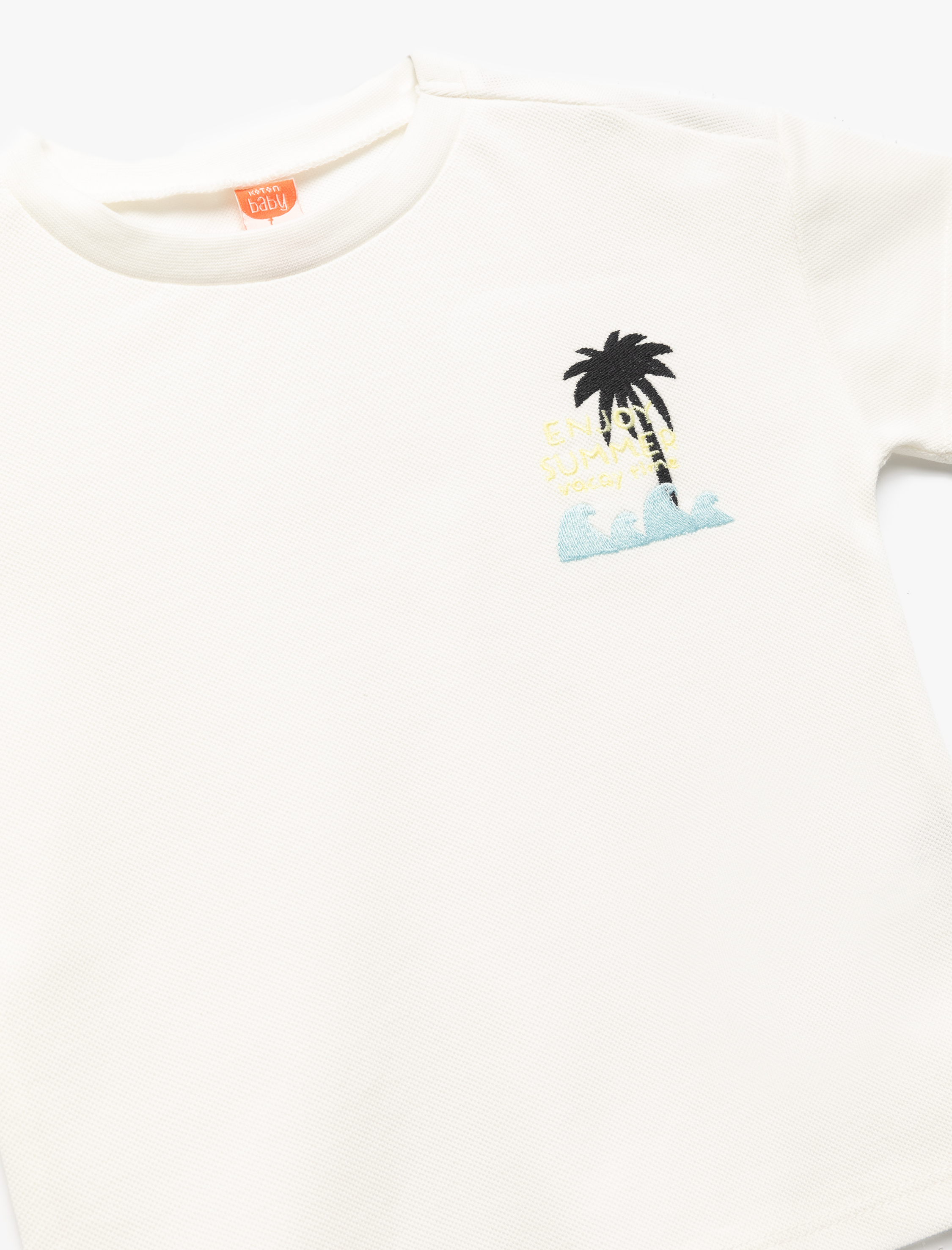  Erkek Bebek Palmiye Baskılı Bisiklet Yaka Kısa Kollu Pamuklu Tişört