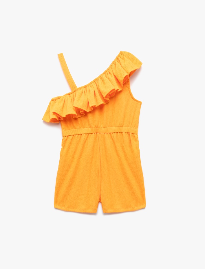 Kız Bebek Tek Omuz Askılı Fırfır Detaylı Kısa Tulum