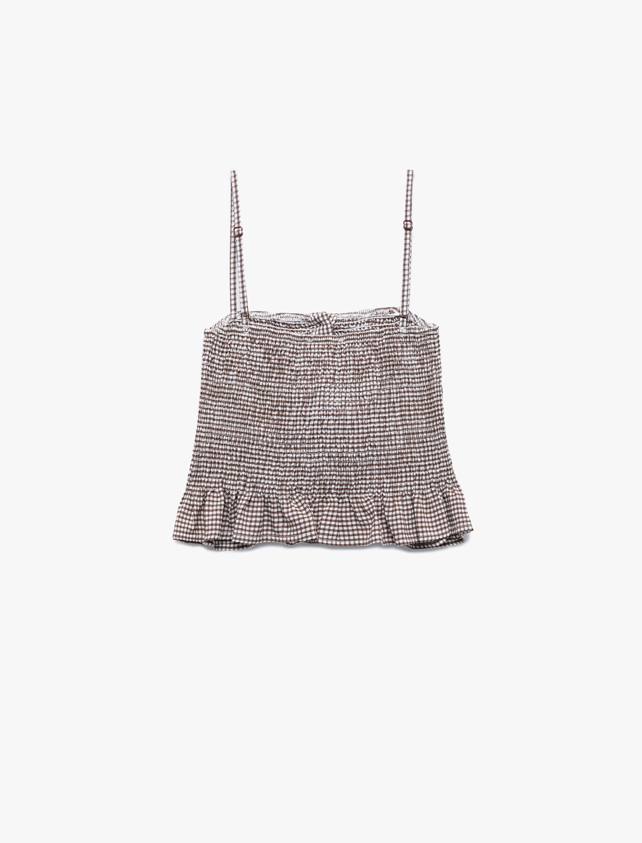   Koton X Melis Ağazat - Viskon Crinkle Kumaş Düğmeli İnce Askılı Pötikareli Crop Bluz