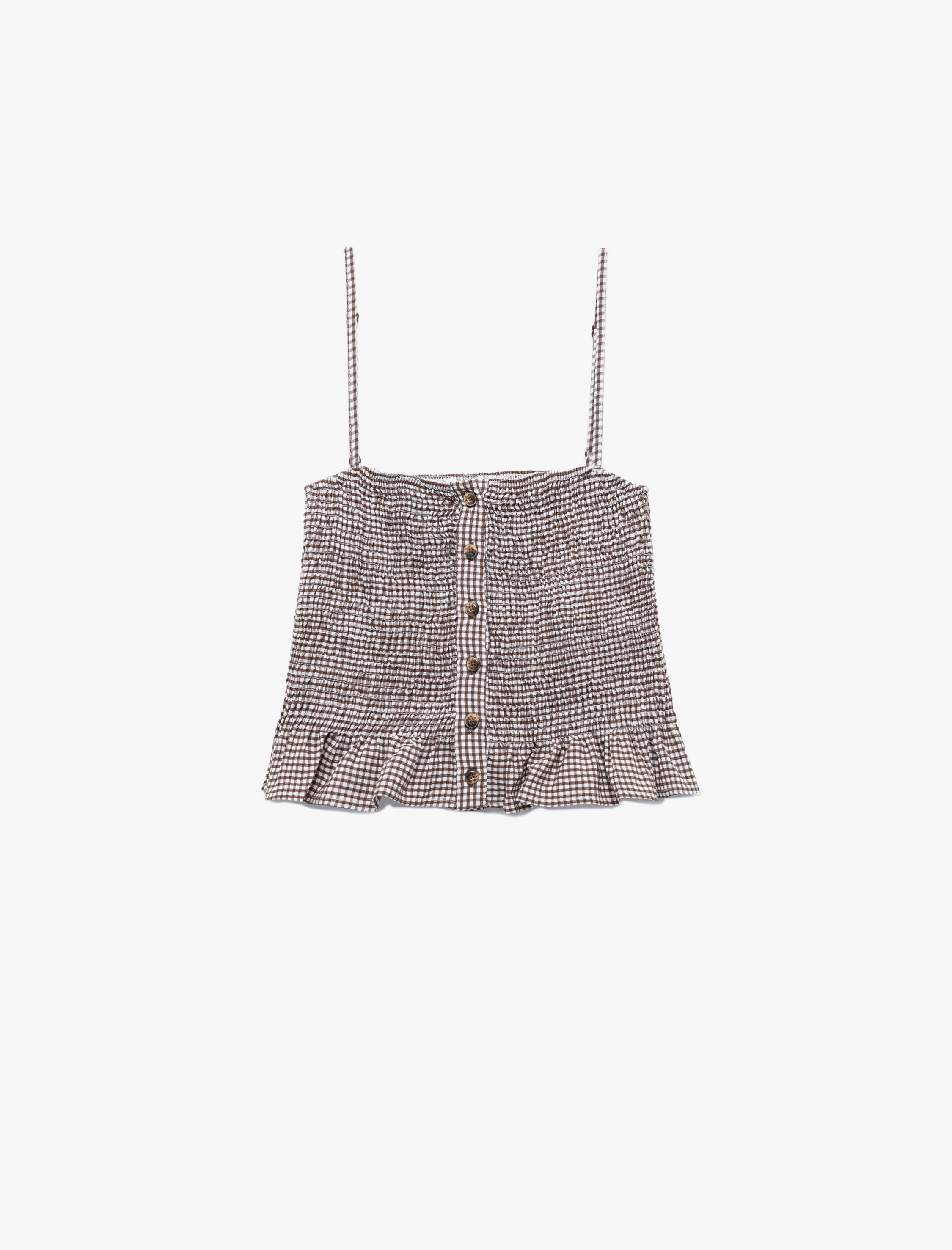   Koton X Melis Ağazat - Viskon Crinkle Kumaş Düğmeli İnce Askılı Pötikareli Crop Bluz