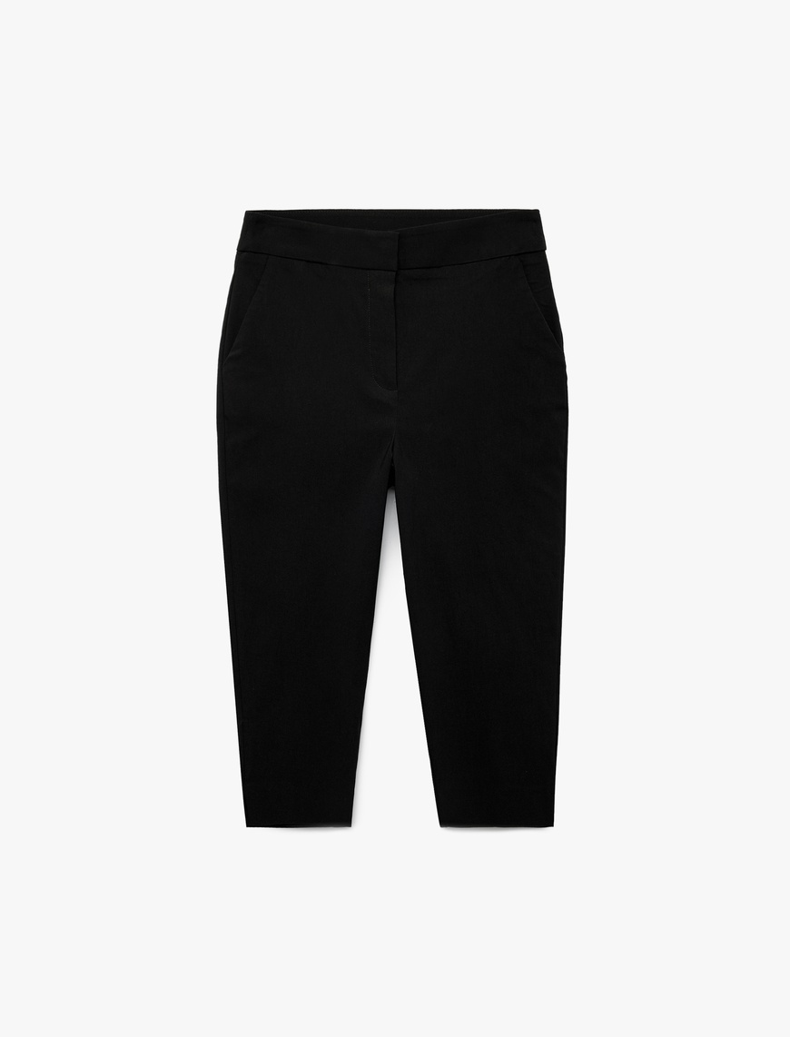   Viskon Kumaş Slim Fit Cepli Capri Pantolon