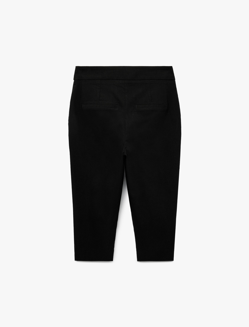   Viskon Kumaş Slim Fit Cepli Capri Pantolon