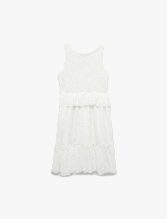 Kız Çocuk Fırfır Detaylı Kat Detaylı Bisiklet Yaka Askılı Elbise