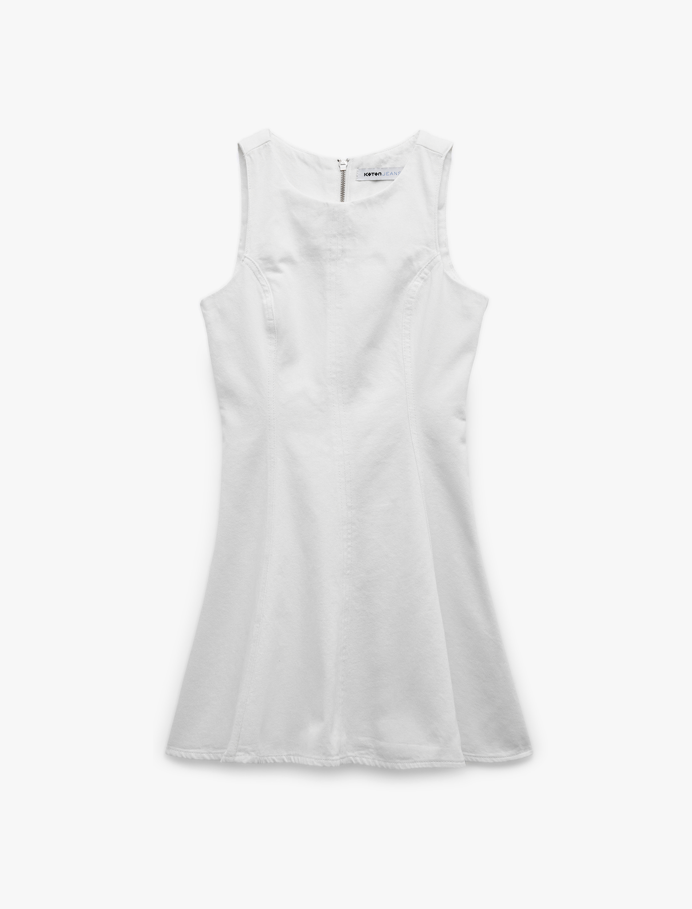   Pamuklu Bisiklet Yaka Fermuarlı Kolsuz Mini Denim Elbise