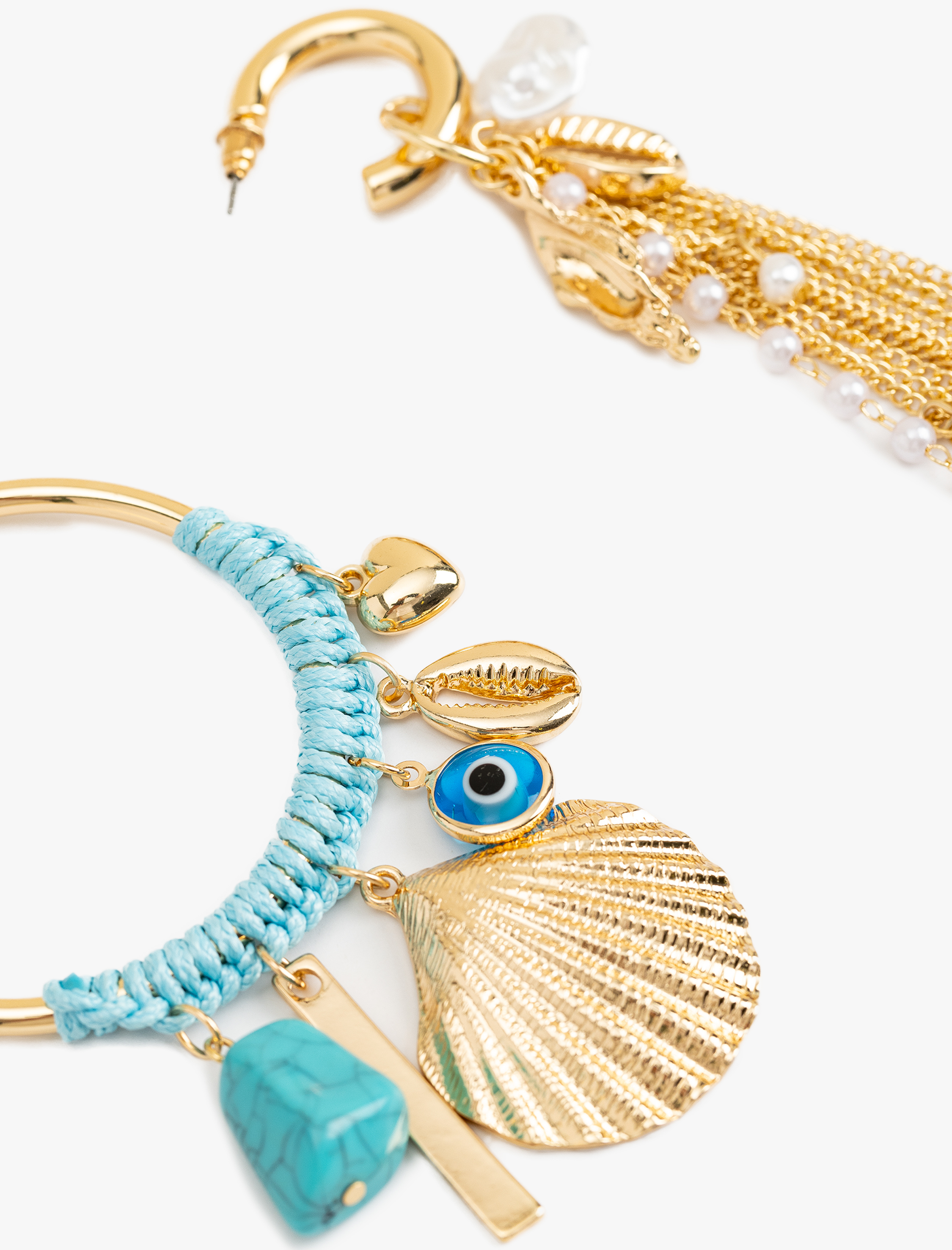  Kadın Yaz Temalı Charmlı Sallantılı Asimetrik Halka Küpe - Koton X Melis Ağazat