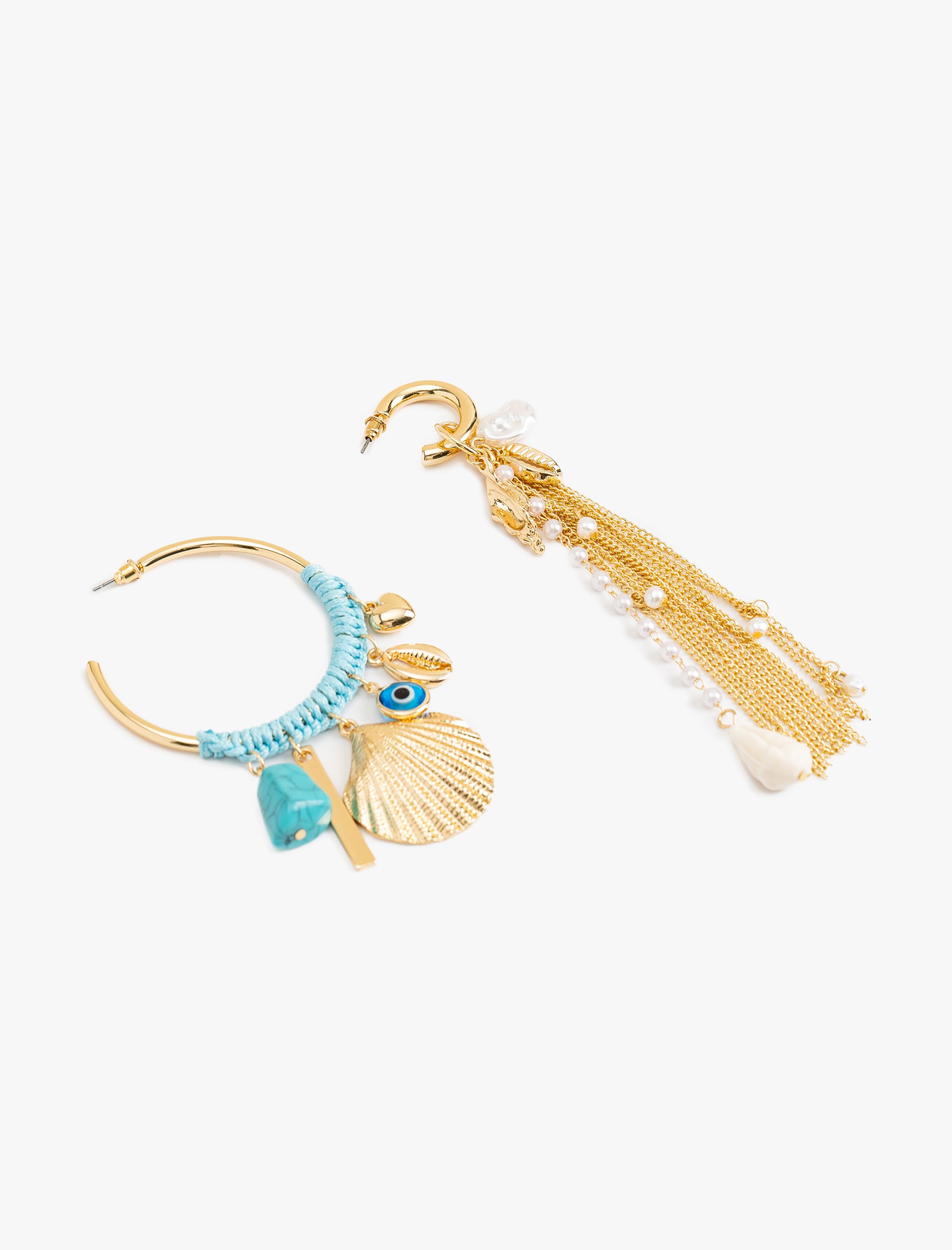  Kadın Yaz Temalı Charmlı Sallantılı Asimetrik Halka Küpe - Koton X Melis Ağazat