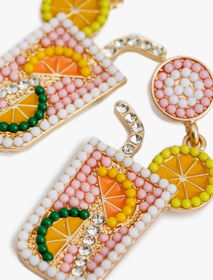  Kadın Orta Boy Yaz Temalı Limon Detaylı Sallantılı Taşlı Küpe - Koton X Sibil Çetinkaya