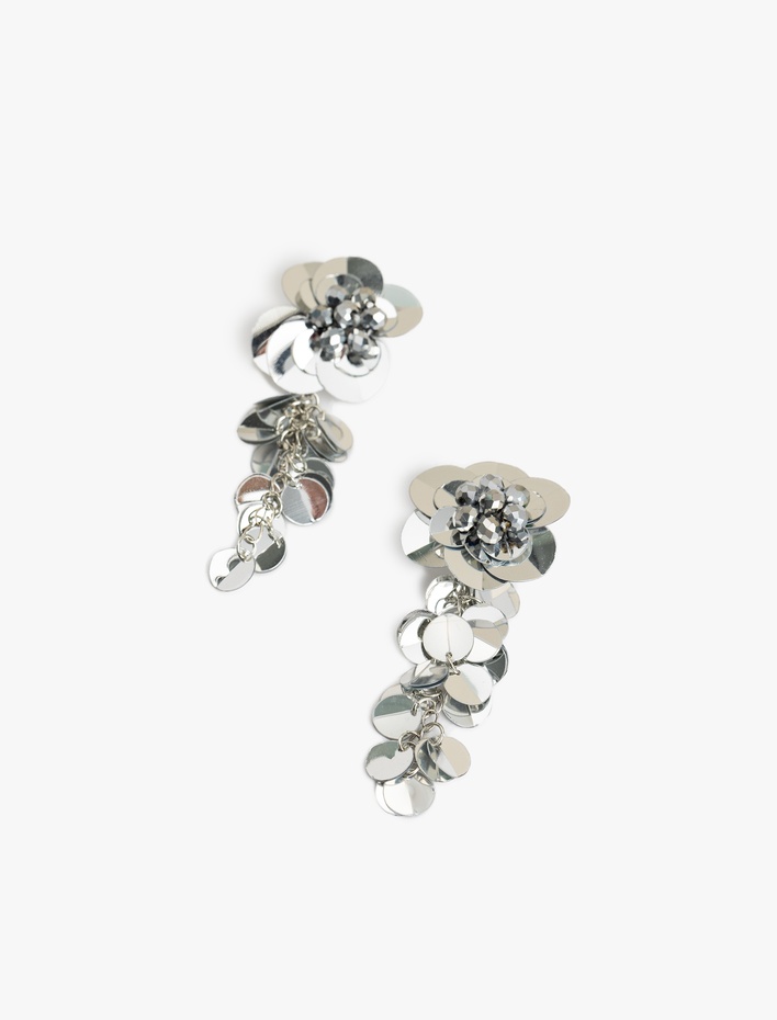 Kadın Büyük Çiçekli Metalik Küpe - Koton X Sibil Çetinkaya