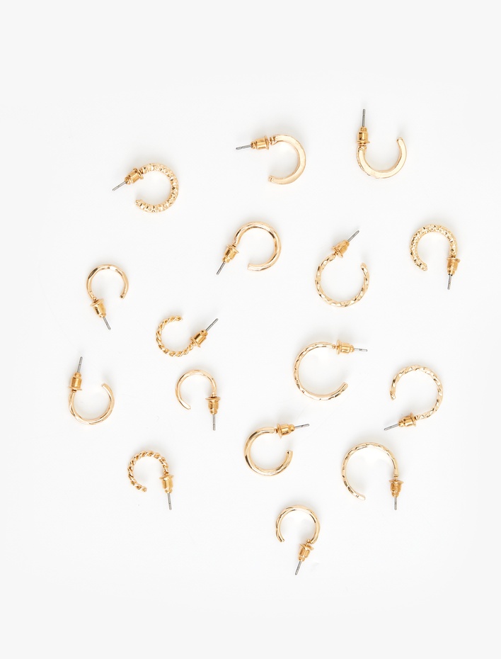 Kadın Çelik Karışımlı 8'li Halka Küpe Seti