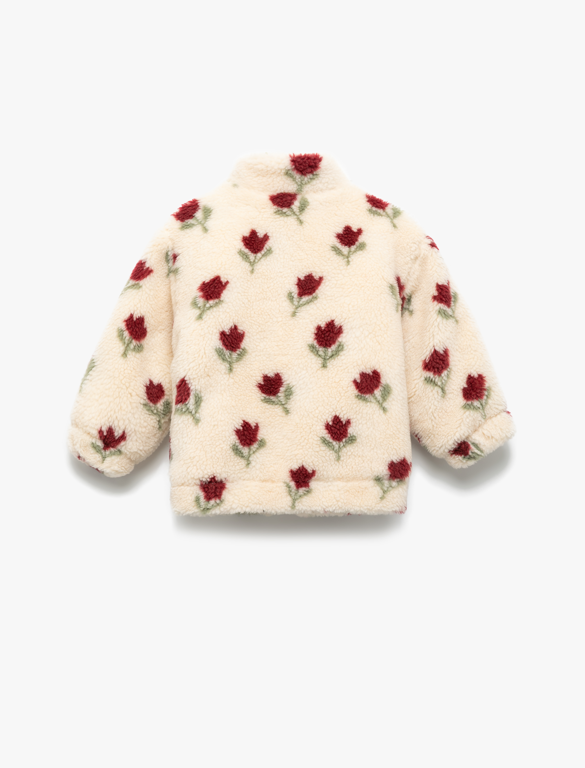  Kız Bebek Fermuarlı Dik Yaka Uzun Kollu Çiçekli Polar Ceket