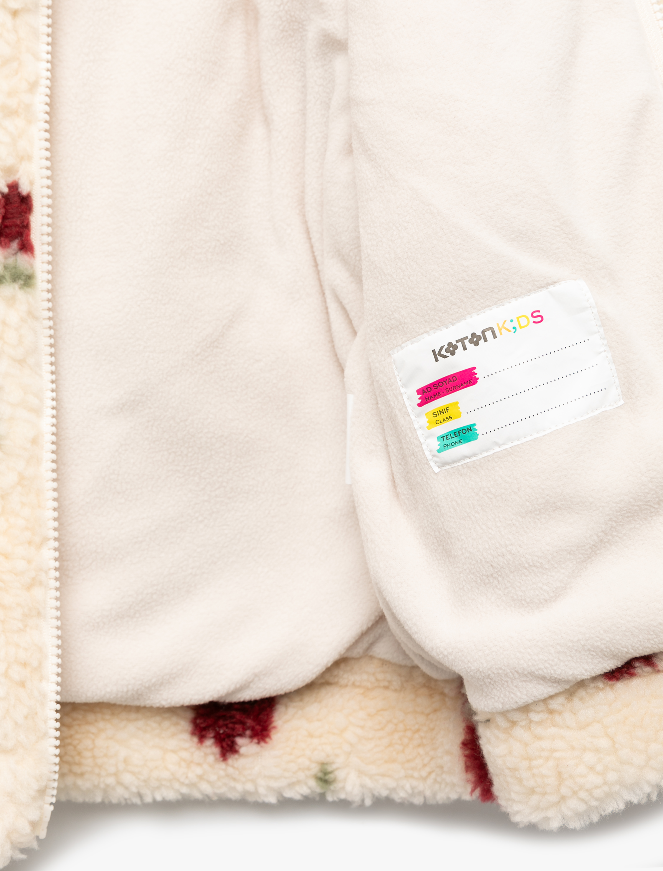  Kız Bebek Fermuarlı Dik Yaka Uzun Kollu Çiçekli Polar Ceket