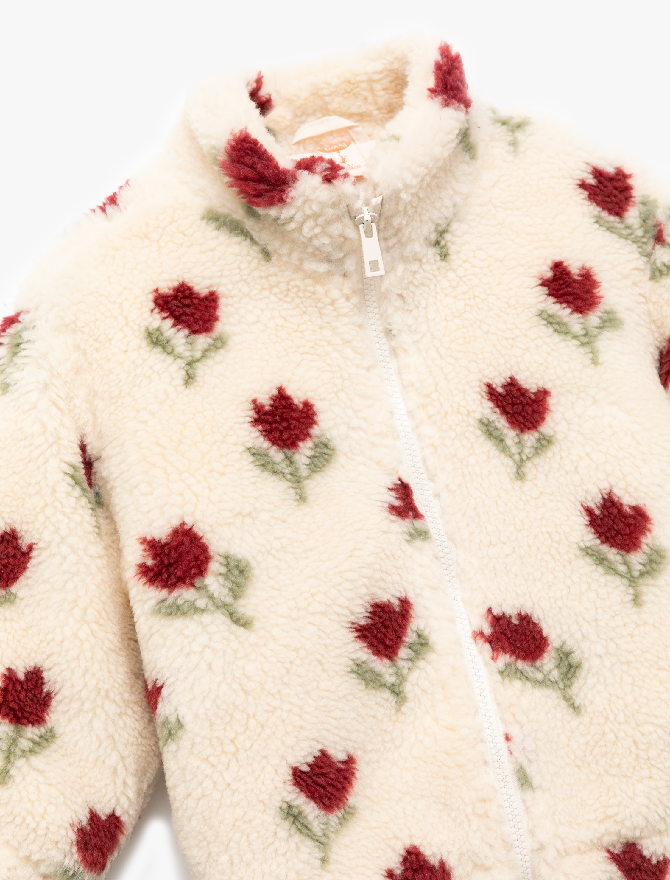  Kız Bebek Fermuarlı Dik Yaka Uzun Kollu Çiçekli Polar Ceket