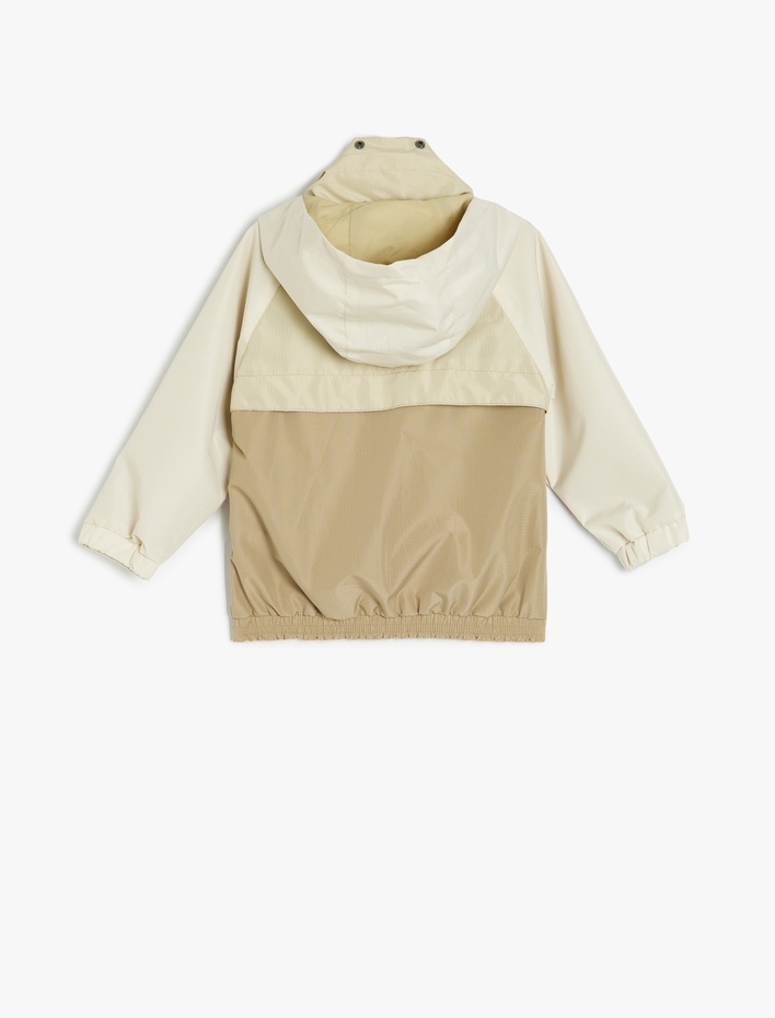 Erkek Bebek Uzun Kollu Renk Bloklu Fermuarlı Cepli Kapşonlu Mevsimlik Ceket