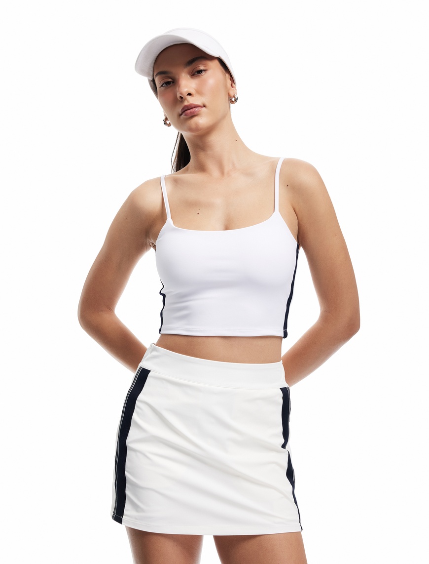   Askılı Şerit Baskılı Slim Fit Crop Sporcu Atleti