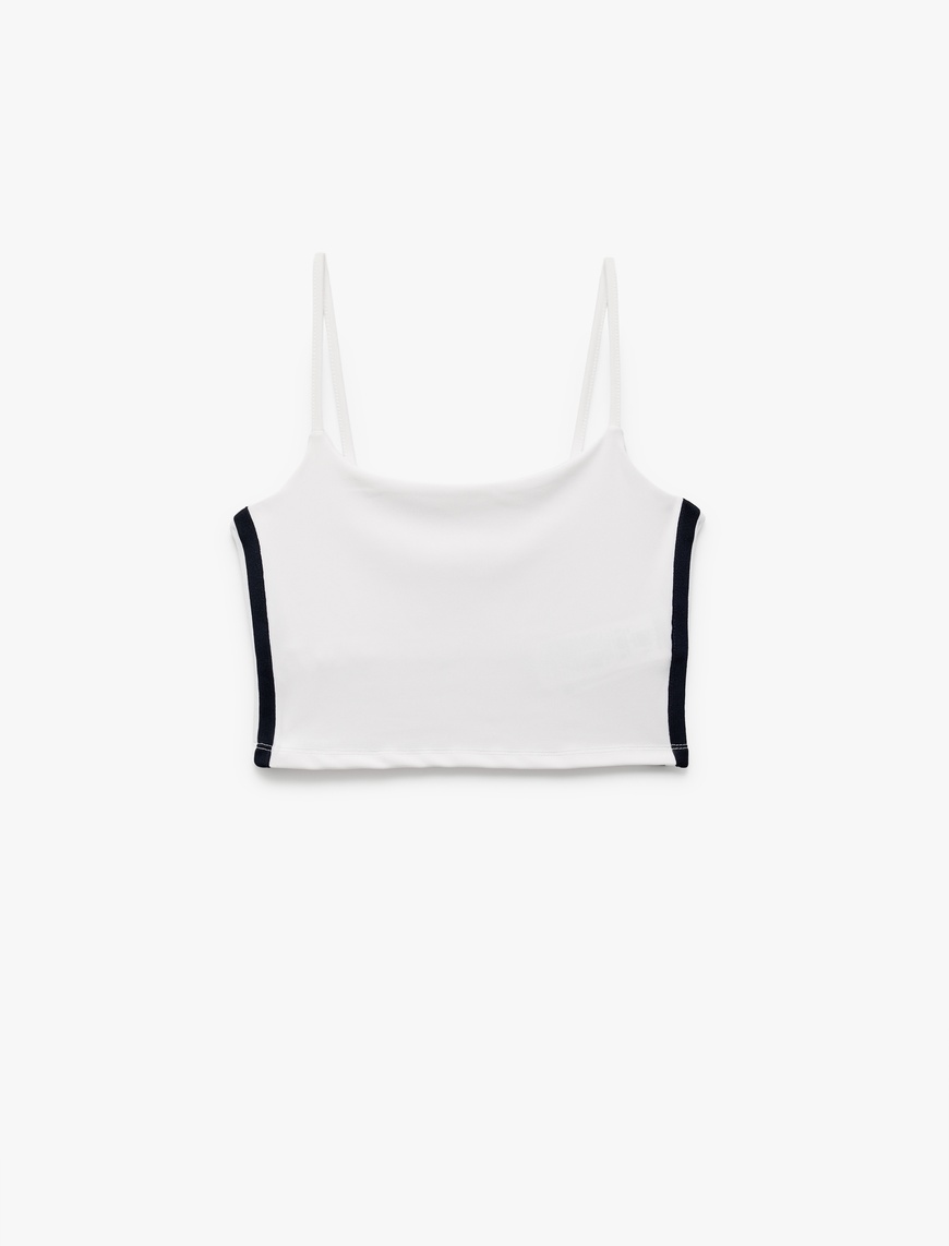   Askılı Şerit Baskılı Slim Fit Crop Sporcu Atleti