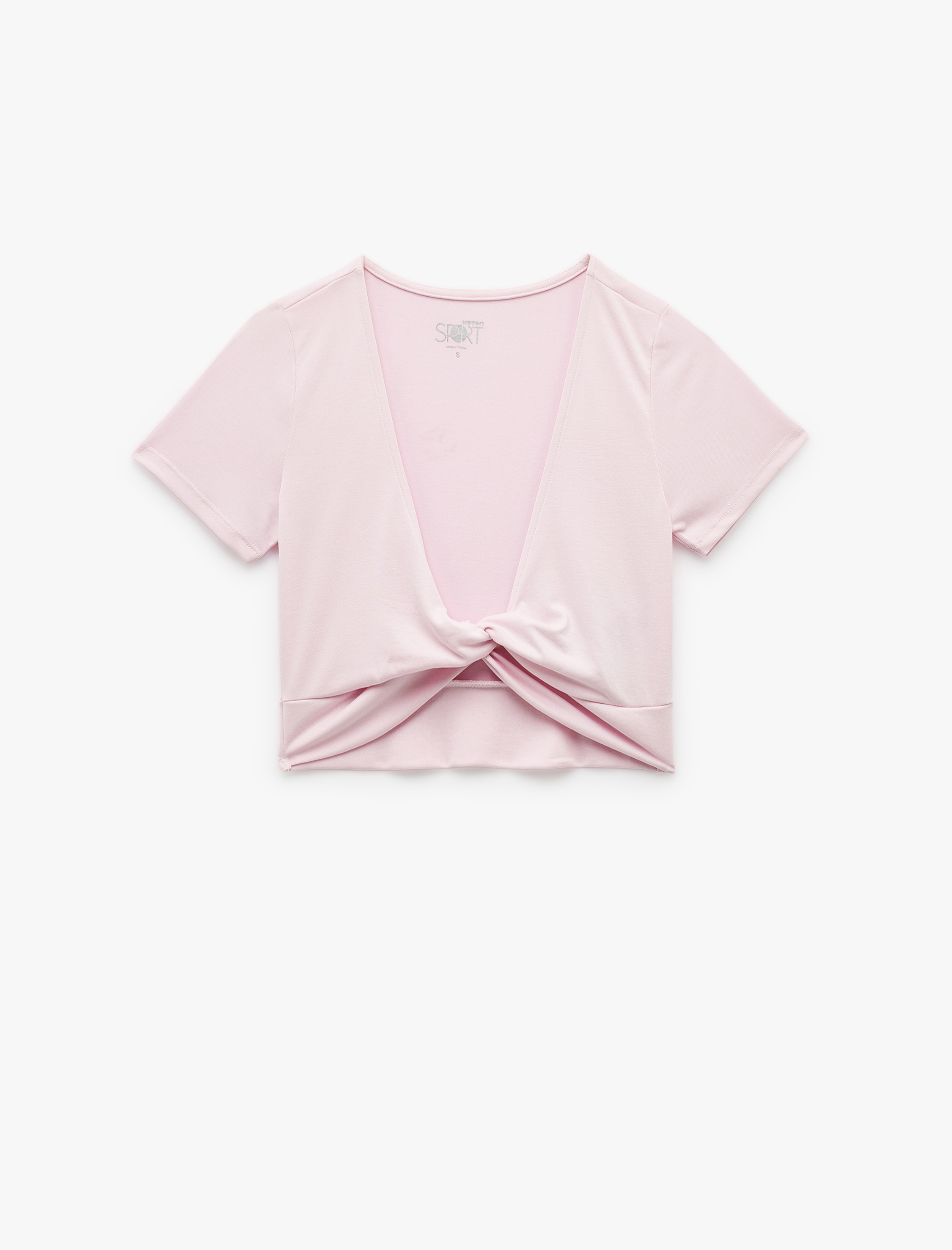   V Yaka Büzgü Detaylı Modal Karışımlı Crop Spor Tişört