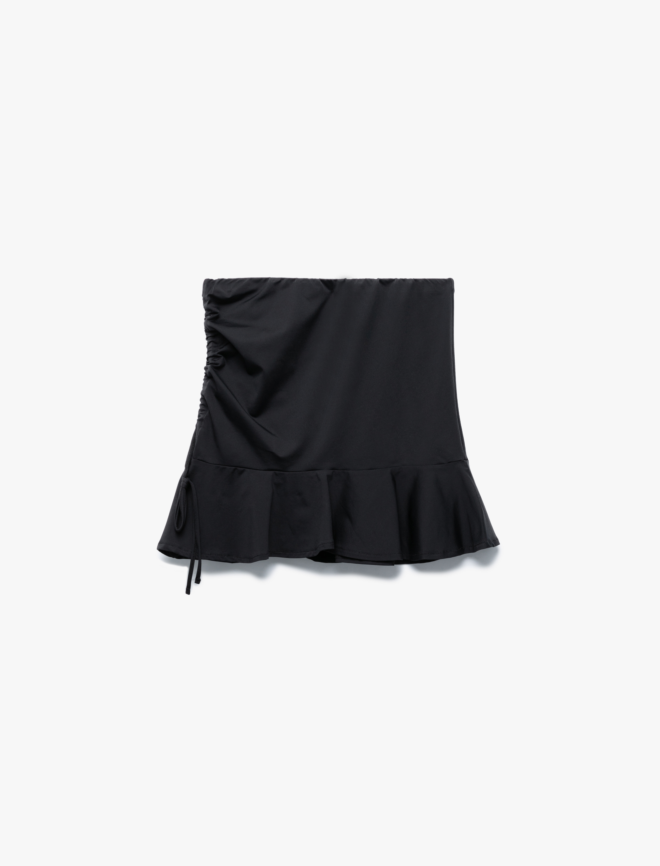   Skinny Fit Yandan Büzgülü Drapeli Fırfırlı Mini Pareo Etek