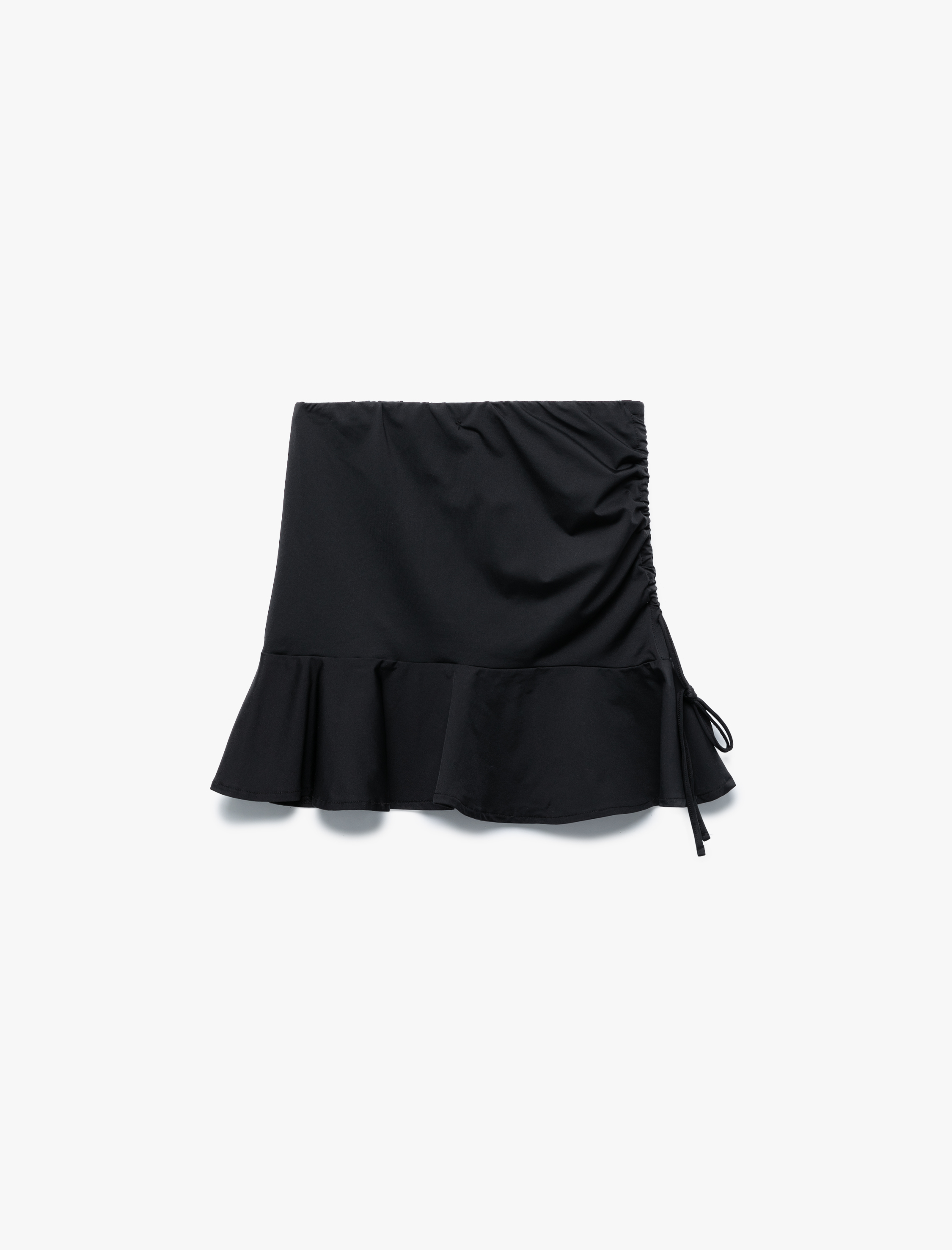   Skinny Fit Yandan Büzgülü Drapeli Fırfırlı Mini Pareo Etek