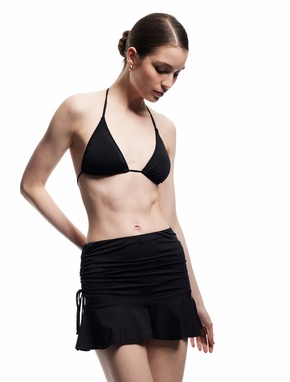 Skinny Fit Yandan Büzgülü Drapeli Fırfırlı Mini Pareo Etek