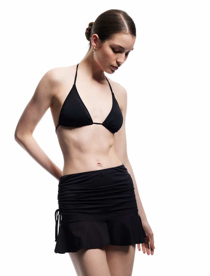  Skinny Fit Yandan Büzgülü Drapeli Fırfırlı Mini Pareo Etek