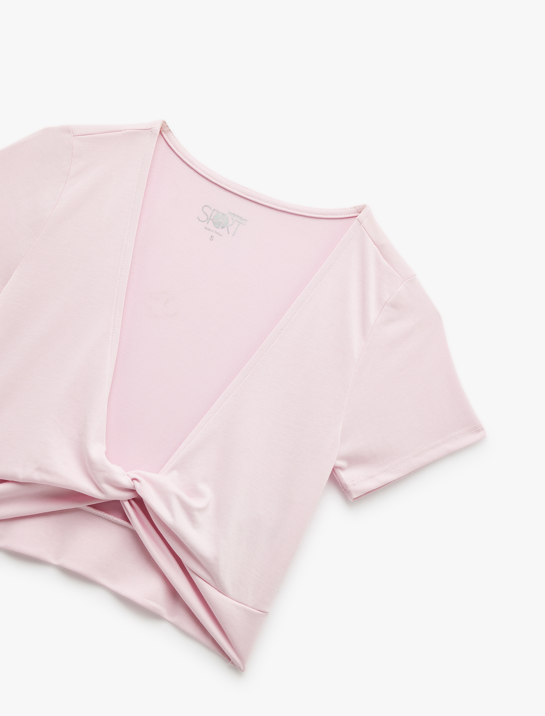   V Yaka Büzgü Detaylı Modal Karışımlı Crop Spor Tişört