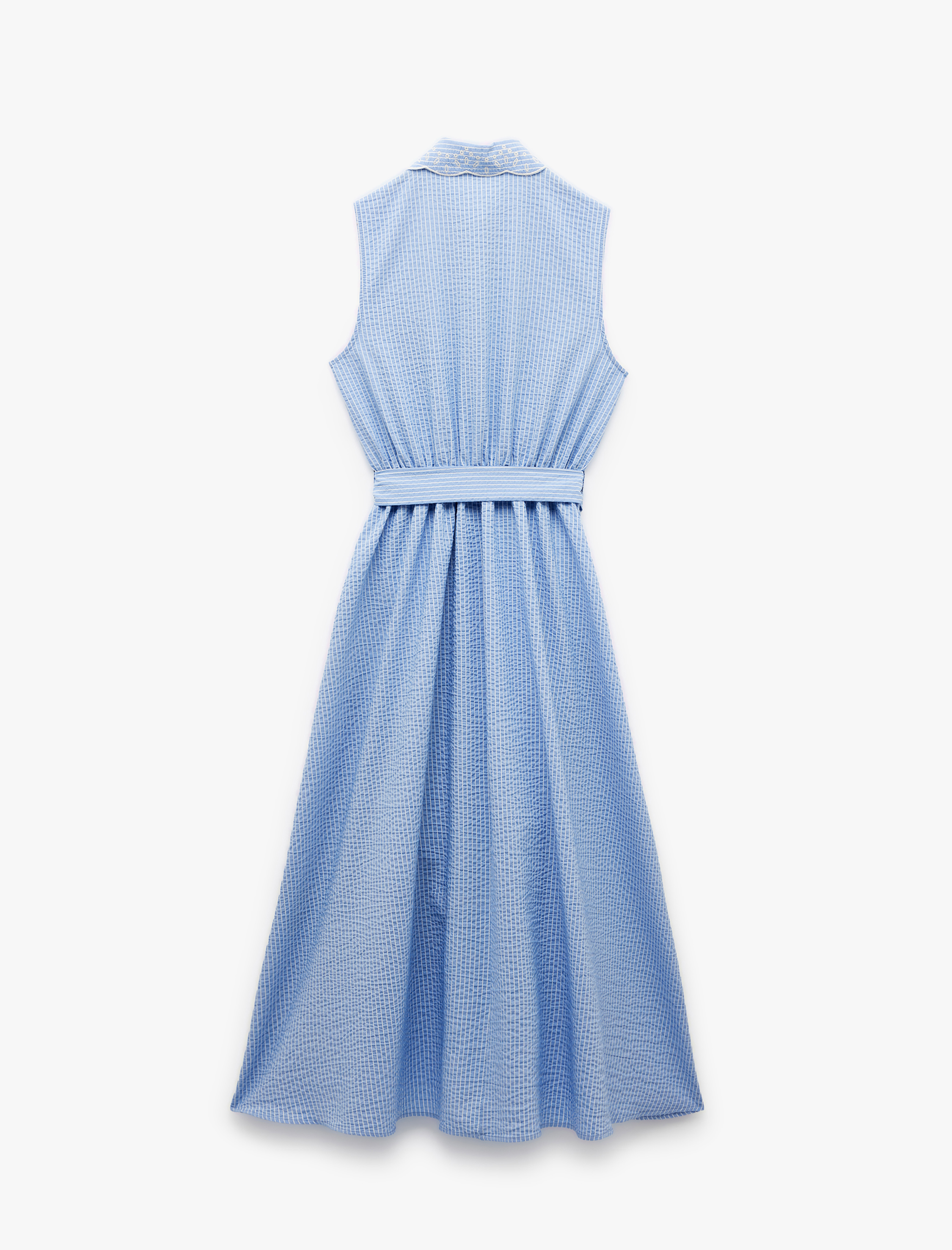   Bol Kalıp Düğmeli Kuşak Detaylı Kolsuz Uzun Gömlek Elbise