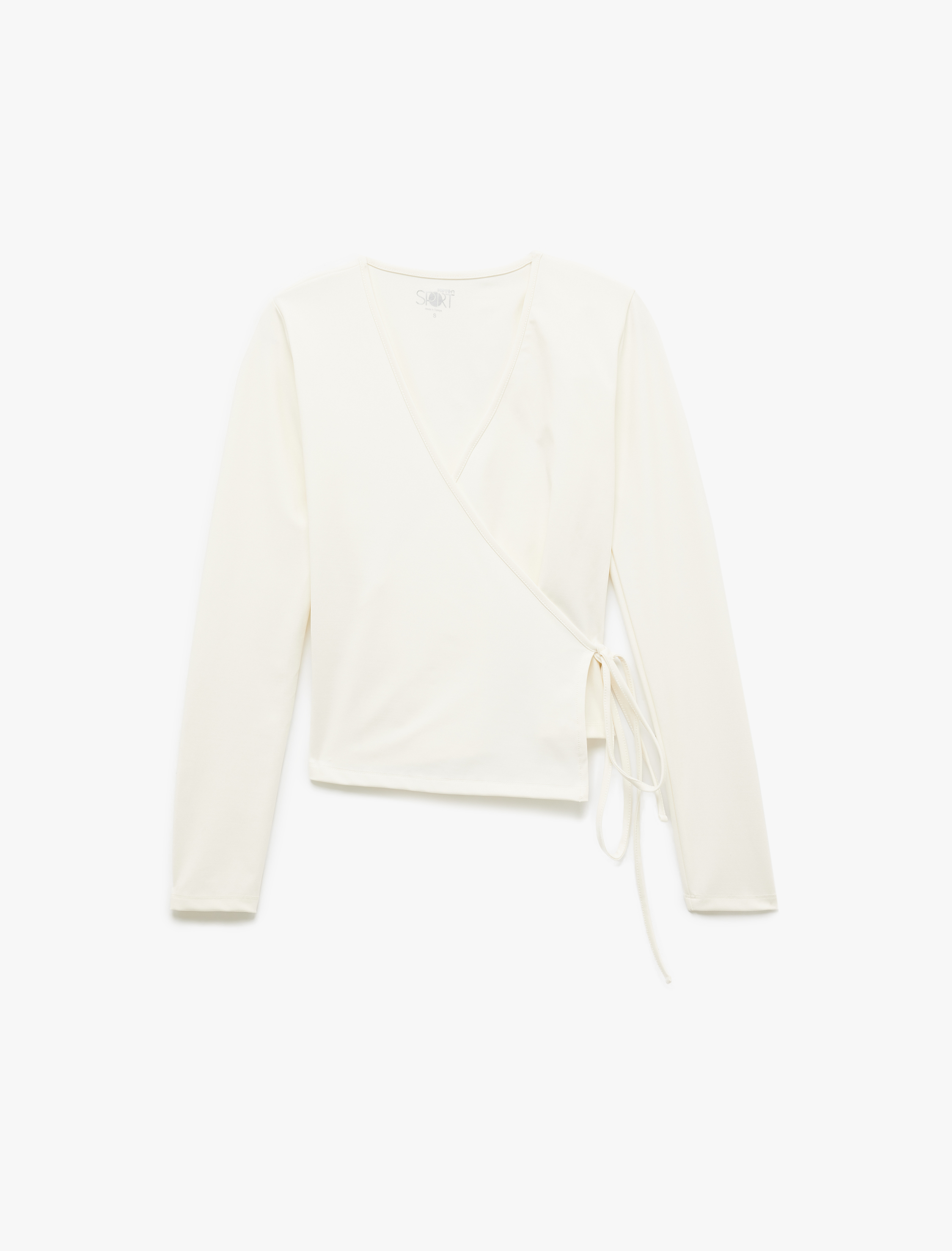   Kruvaze Yaka Bağlama Detaylı Uzun Kollu Slim Fit Spor Tişört