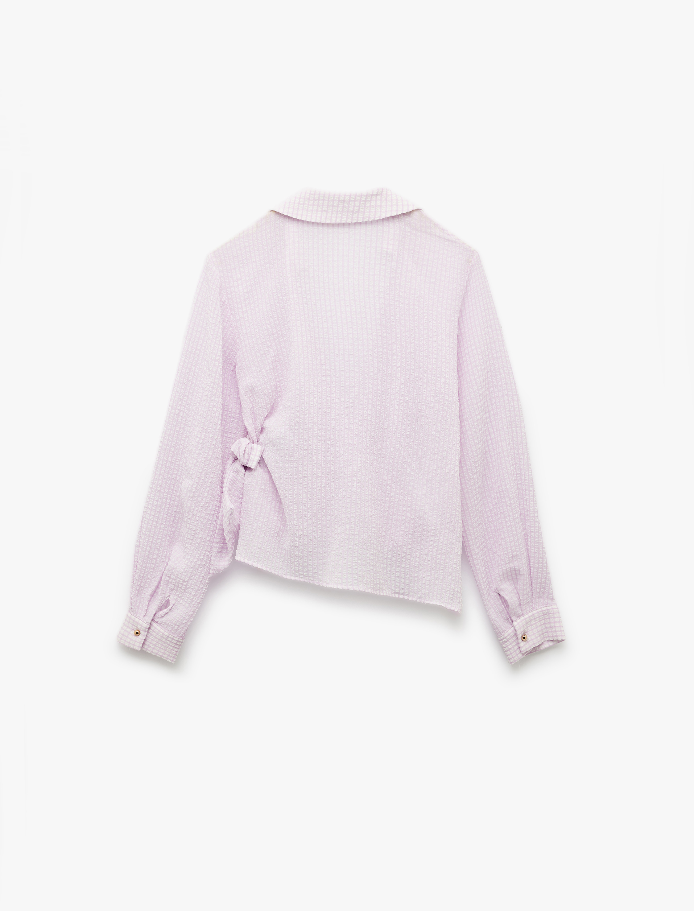   Metal Aksesuar Detaylı Asimetrik Kesim Uzun Kollu Kruvaze Bluz