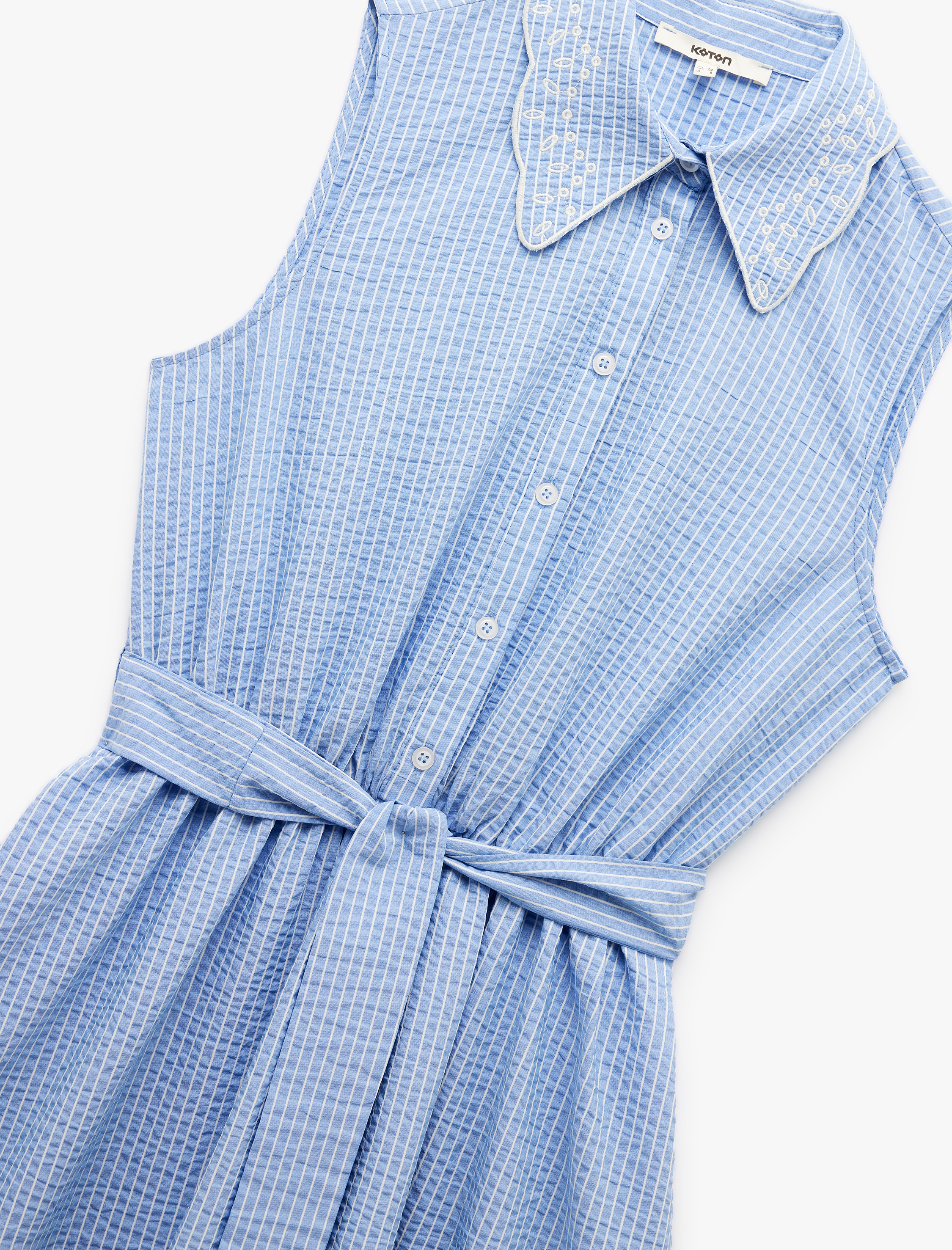   Bol Kalıp Düğmeli Kuşak Detaylı Kolsuz Uzun Gömlek Elbise