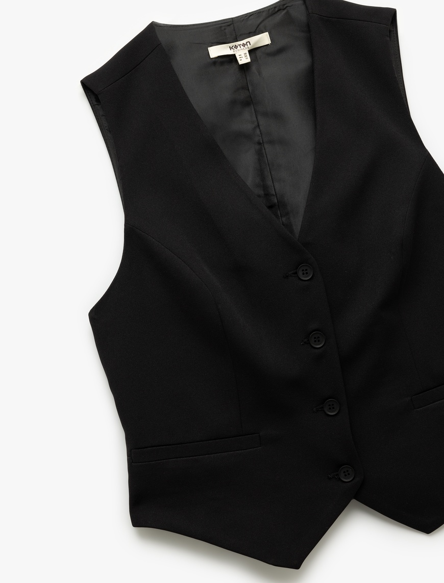   Astarlı Kolsuz V Yaka Düğmeli Blazer Yelek