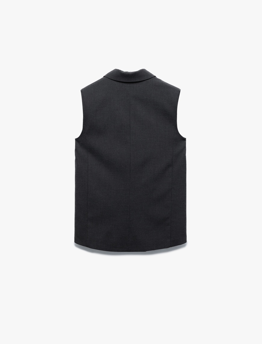   Astarlı Cepli Kruvaze Düğmeli Kolsuz Uzun Blazer Yelek