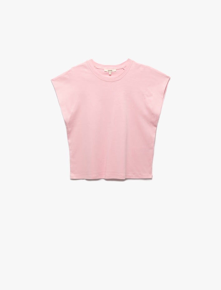  Pamuklu Geniş Kap Kol Bisiklet Yaka Tişört