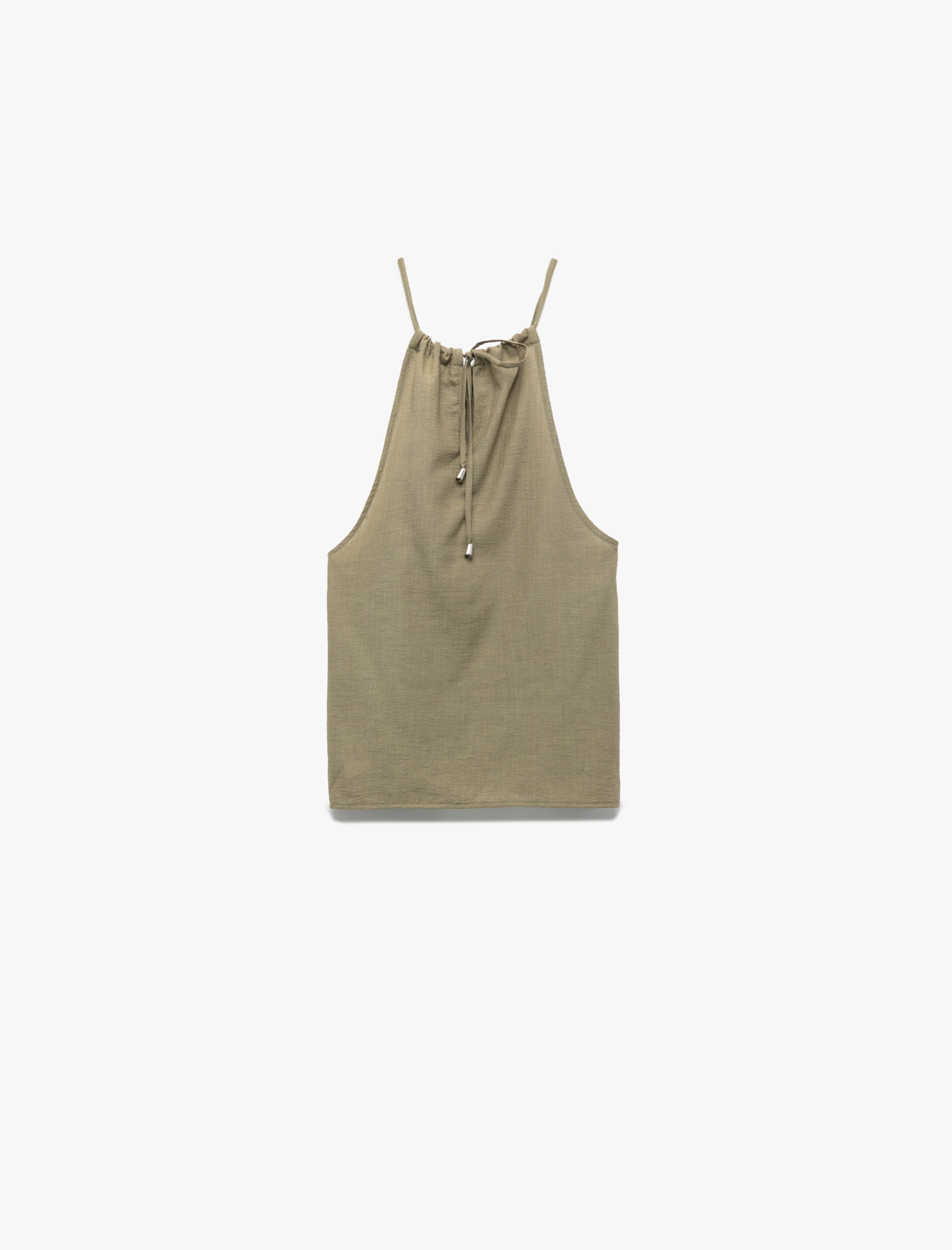   Keten Karışımlı İnce Askılı Halter Yaka Bluz