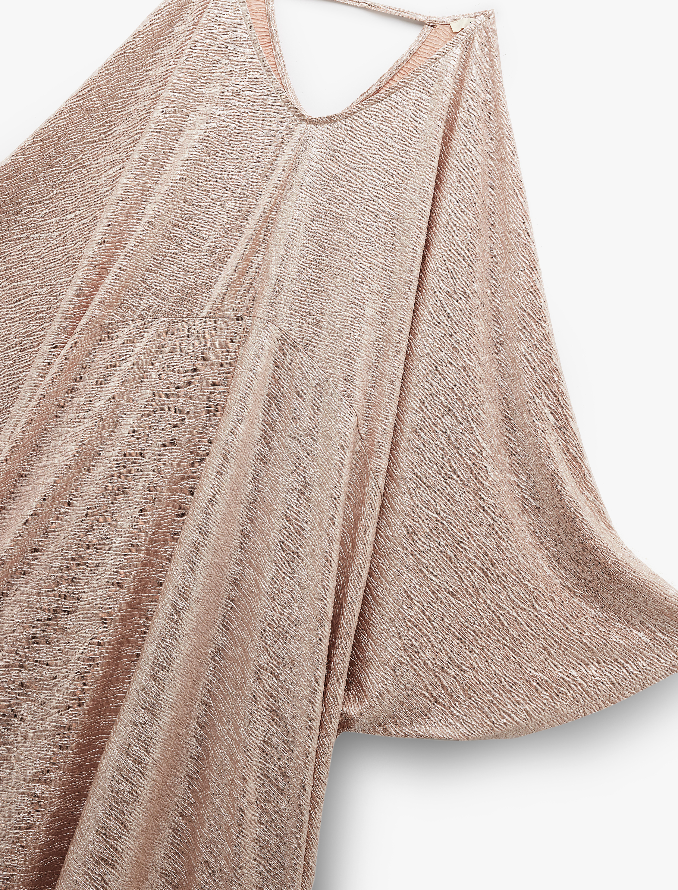   Rahat Kalıp Yarım Yarasa Kollu Parlak V Yaka Uzun Elbise