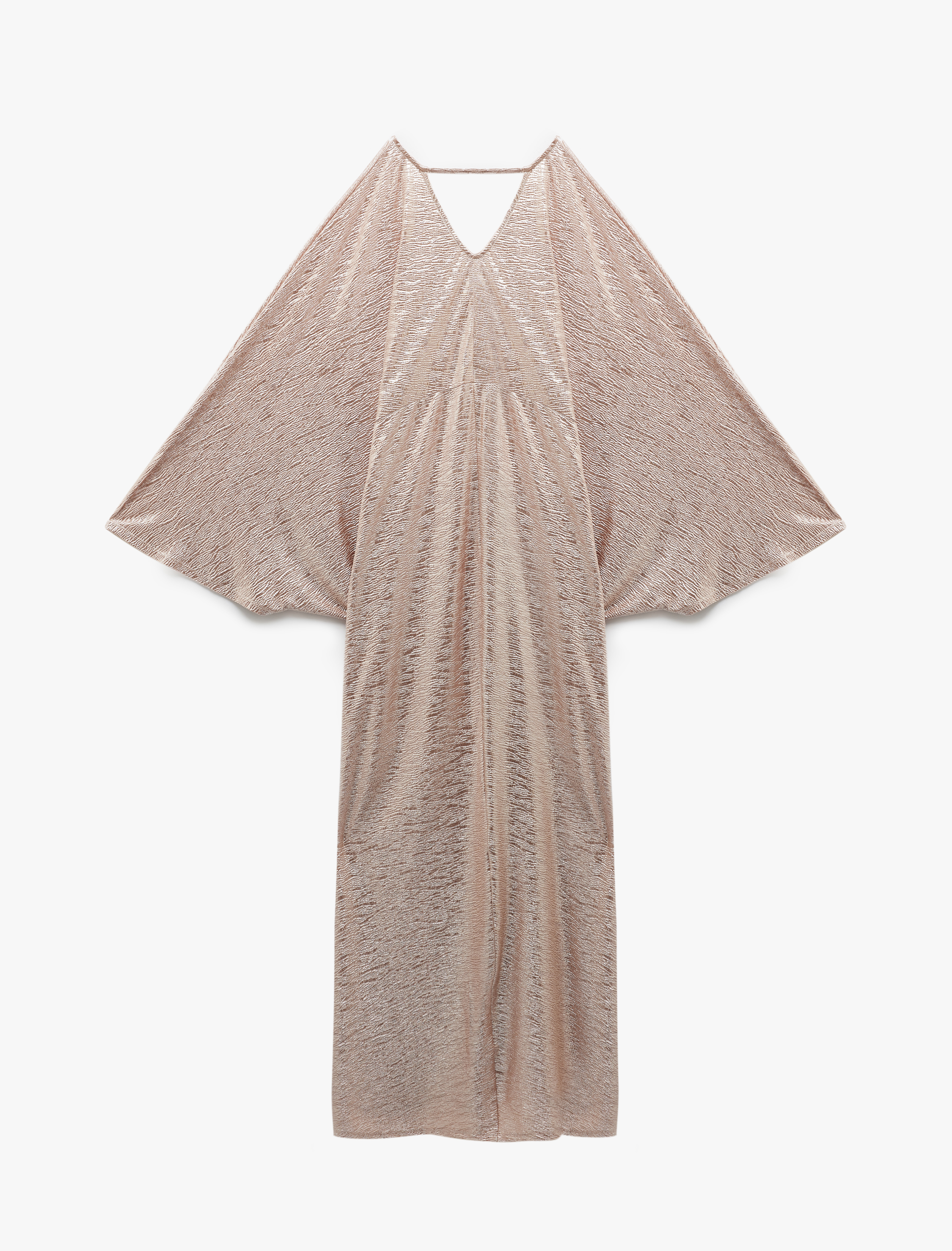   Rahat Kalıp Yarım Yarasa Kollu Parlak V Yaka Uzun Elbise