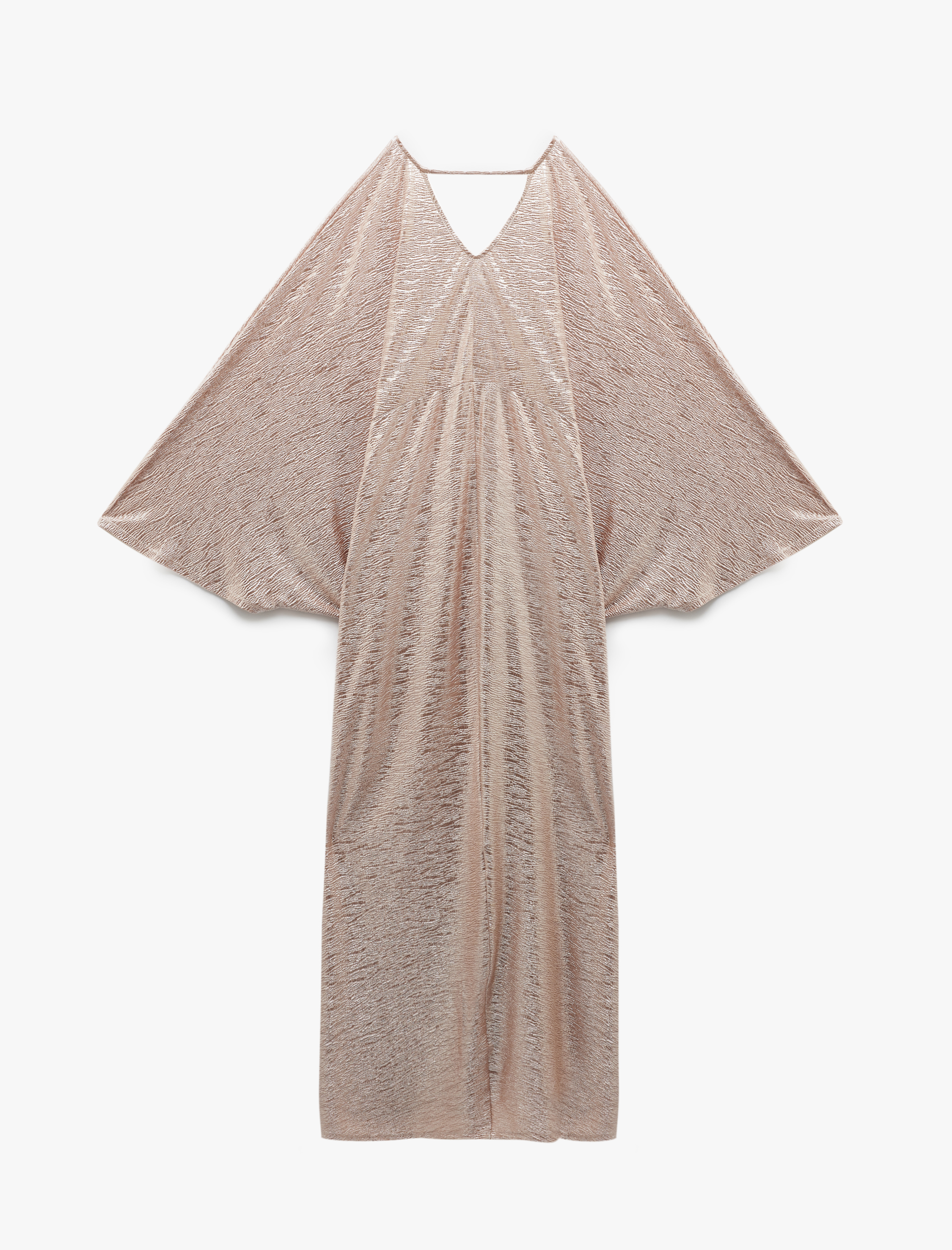   Rahat Kalıp Yarım Yarasa Kollu Parlak V Yaka Uzun Elbise