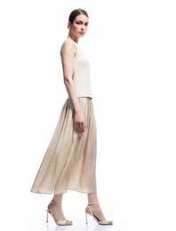 İki Farklı Kumaş Kullanımlı Kolsuz Bisiklet Yaka Saten Midi Boy Elbise