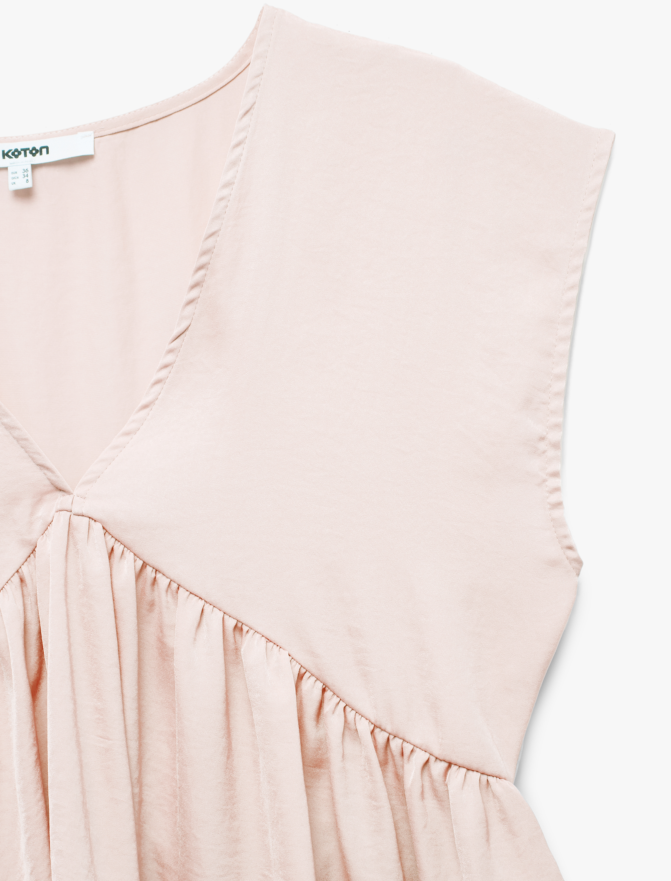   Aerobin Kumaş Pileli V Yaka Kolsuz Saten Bluz