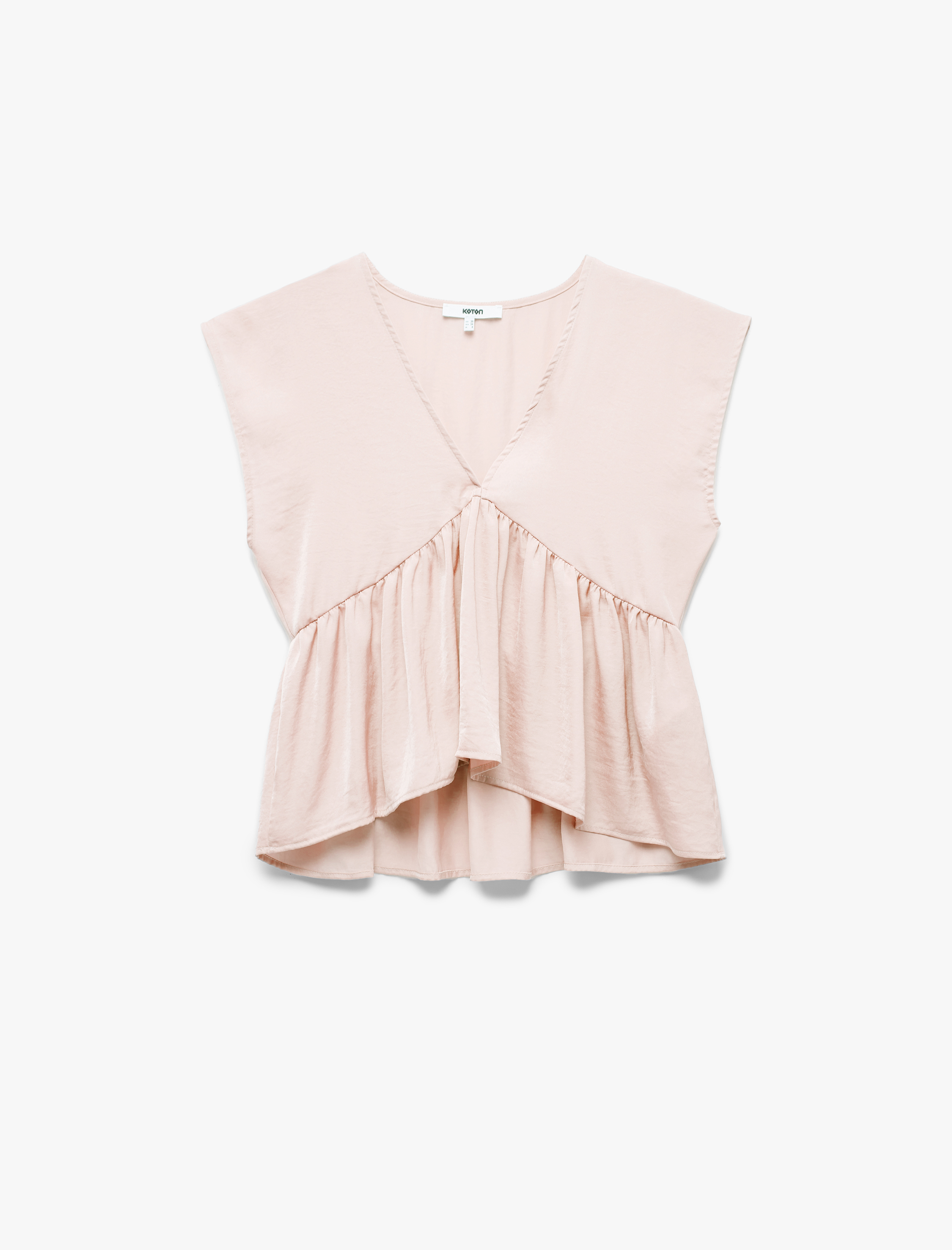   Aerobin Kumaş Pileli V Yaka Kolsuz Saten Bluz