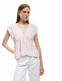 Aerobin Kumaş Pileli V Yaka Kolsuz Saten Bluz