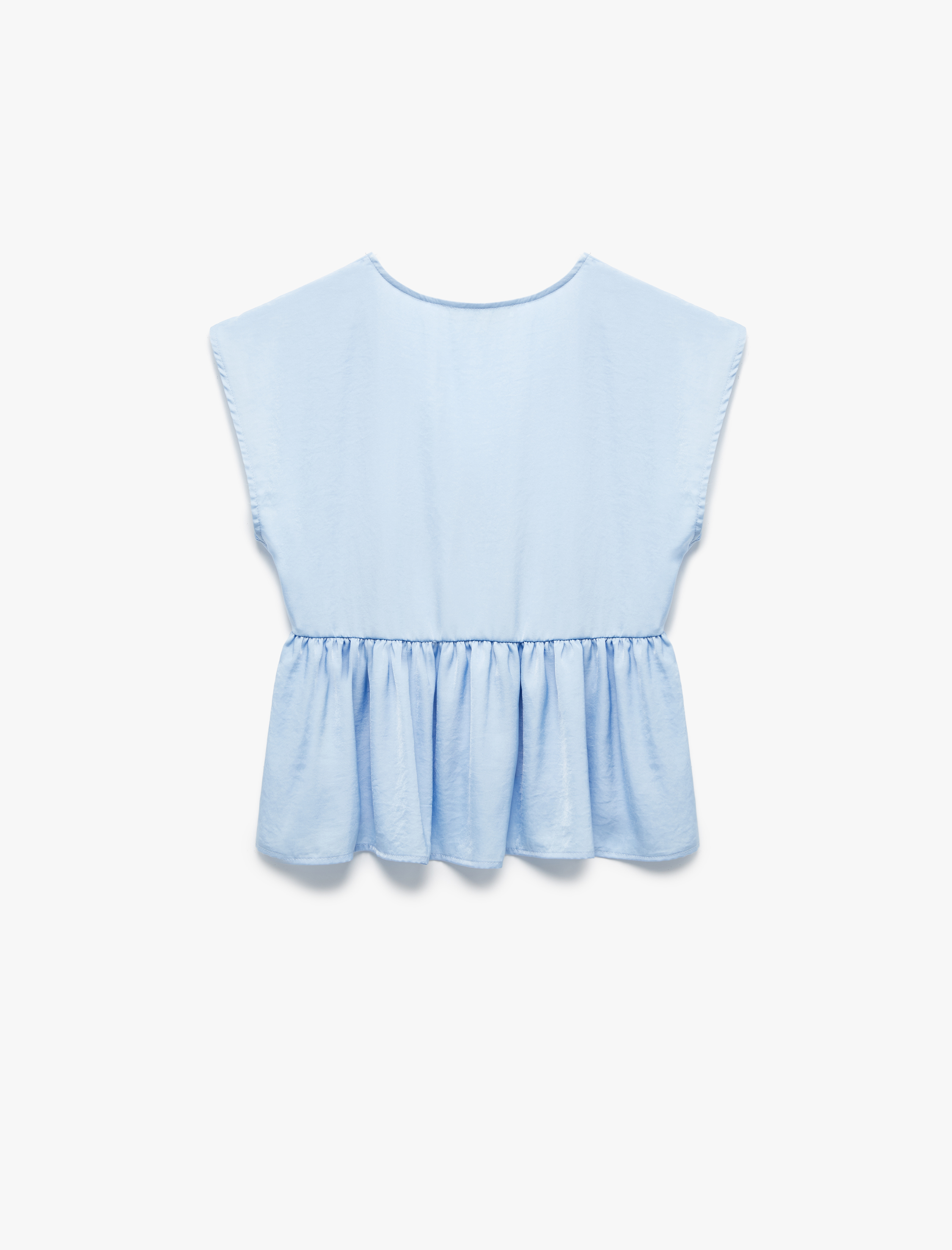   Aerobin Kumaş Pileli V Yaka Kolsuz Saten Bluz