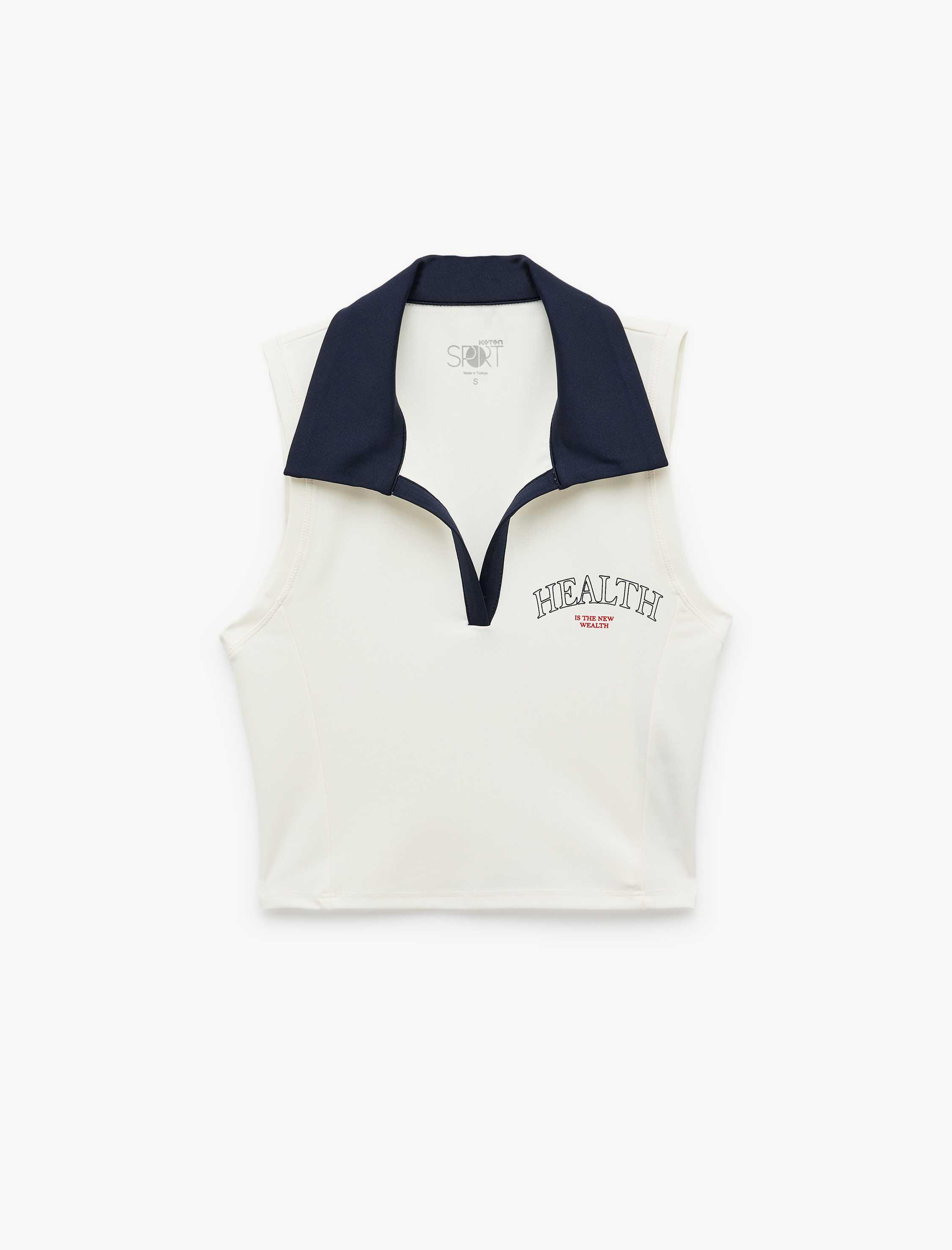 Slim Fit Polo Yaka Baskılı Kolsuz Crop Spor Atlet